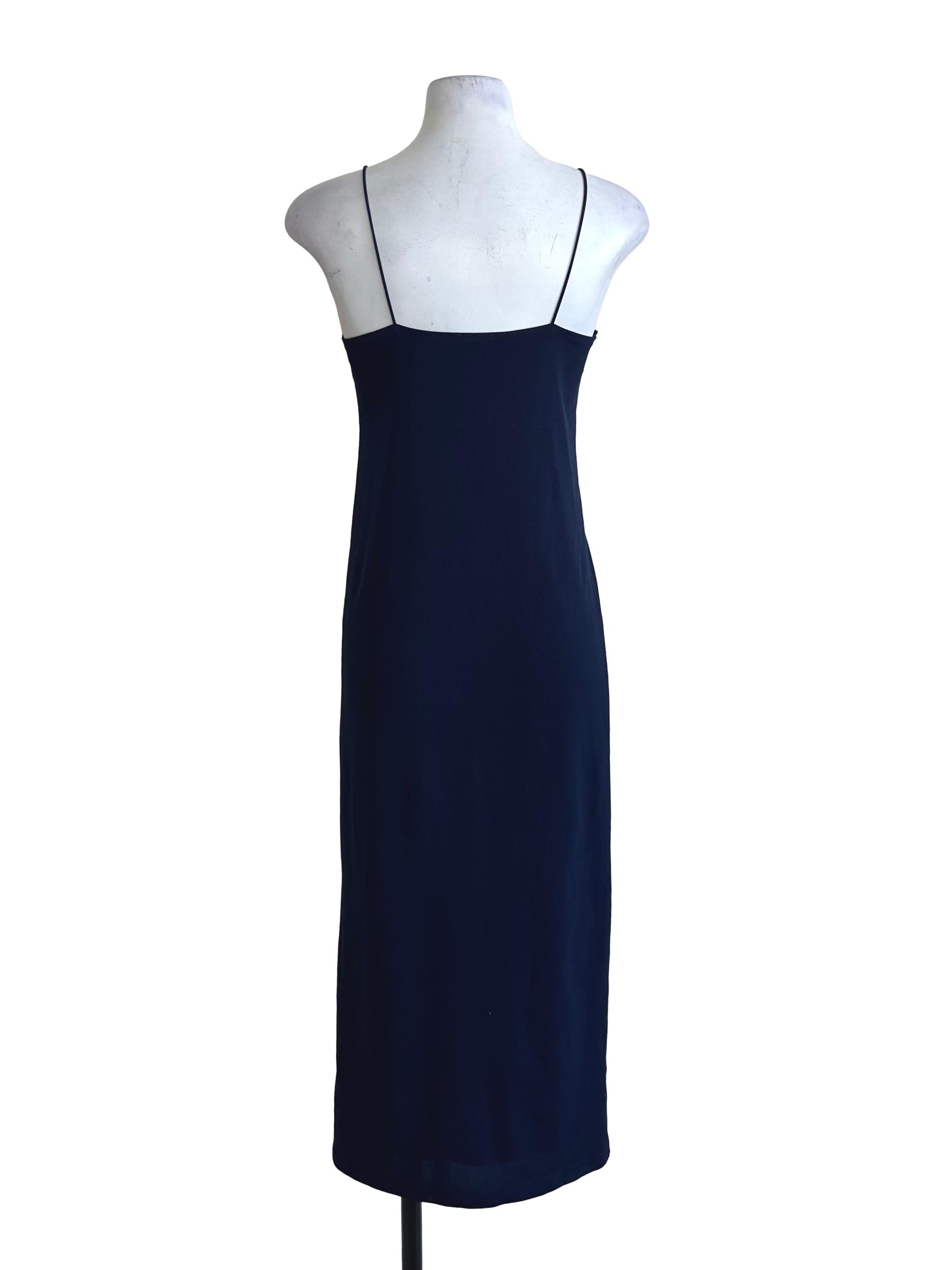 Navy Blue V Neck Spaghetti Strap Shift Dress LB
