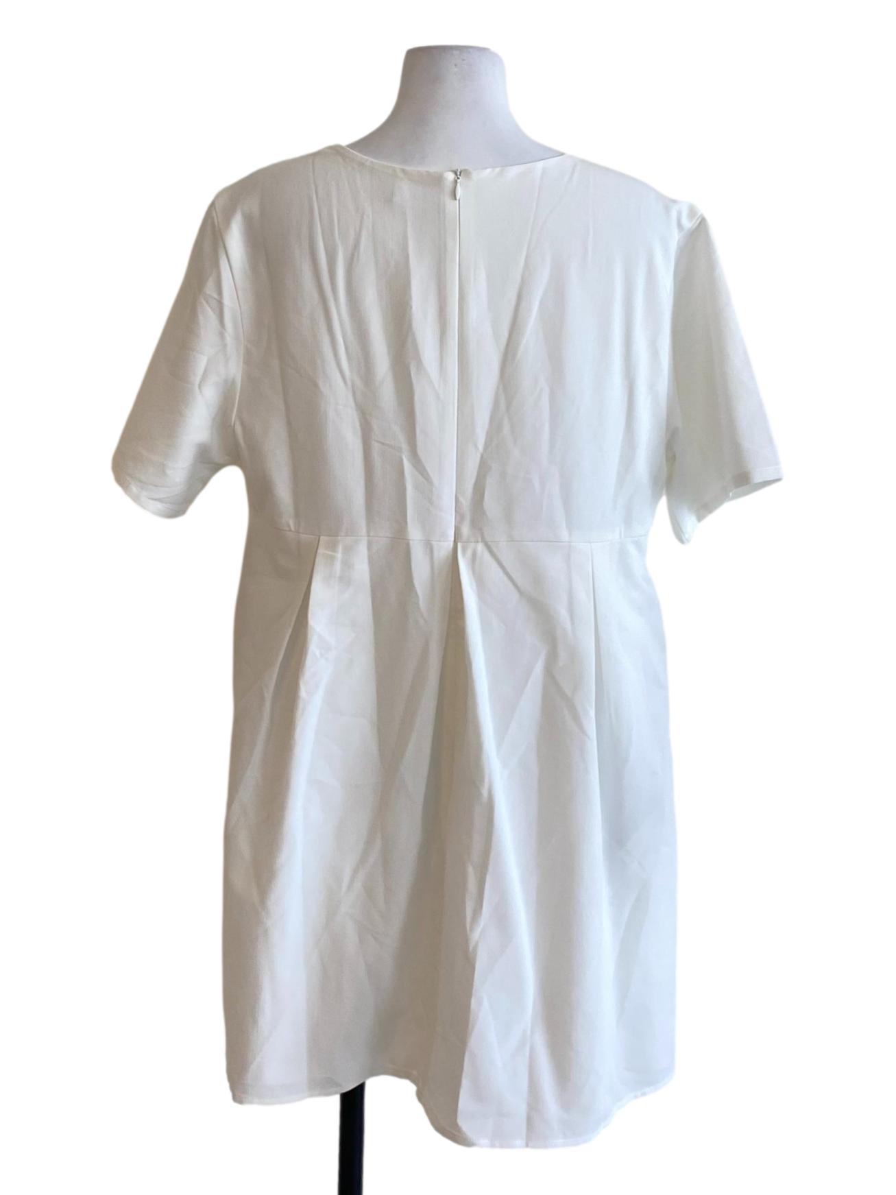 Soft White Round Neck Short Sleeve Shirt Dress