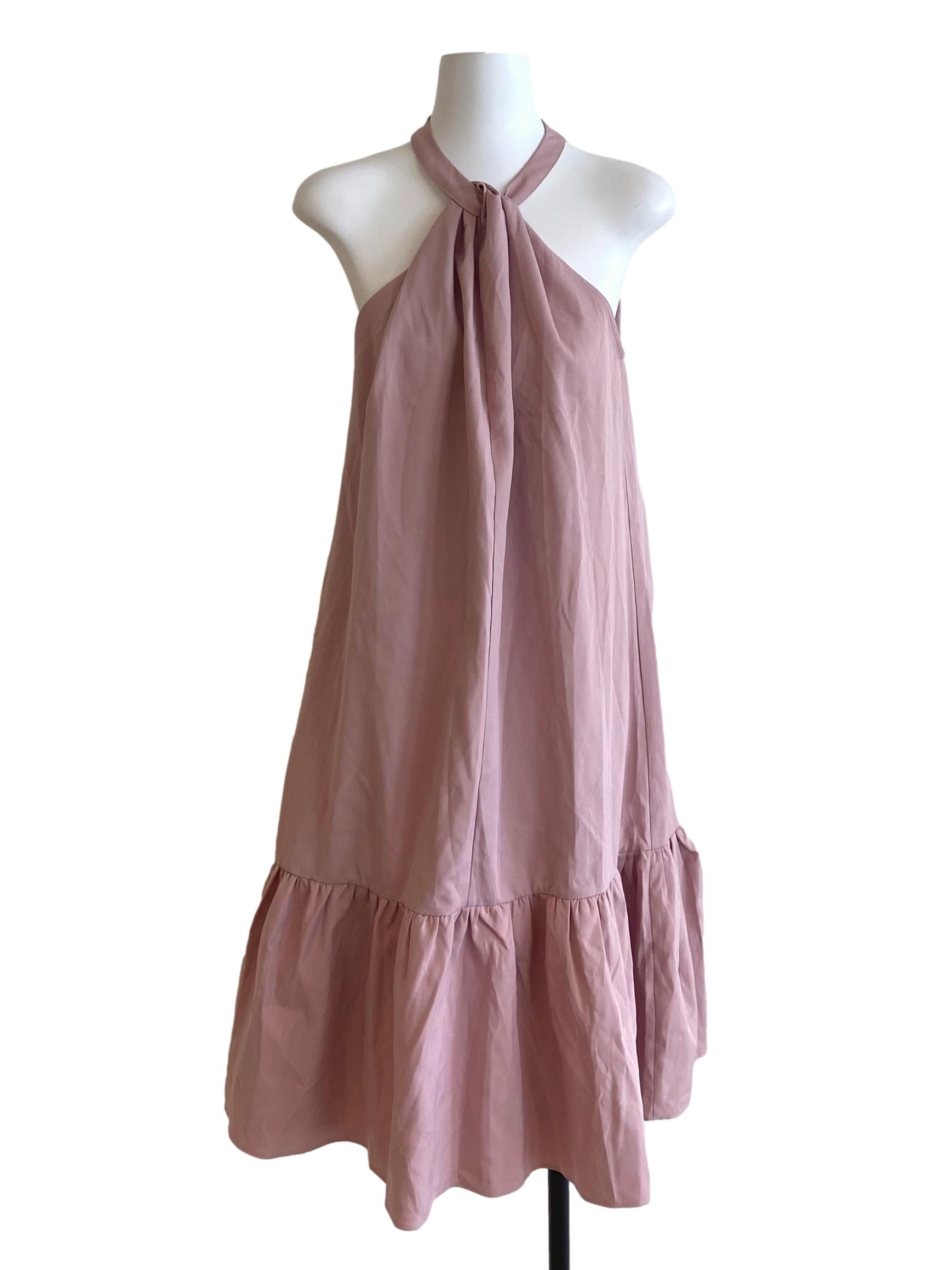 Crepe Pink Herringbone Drop Waist Dress LB