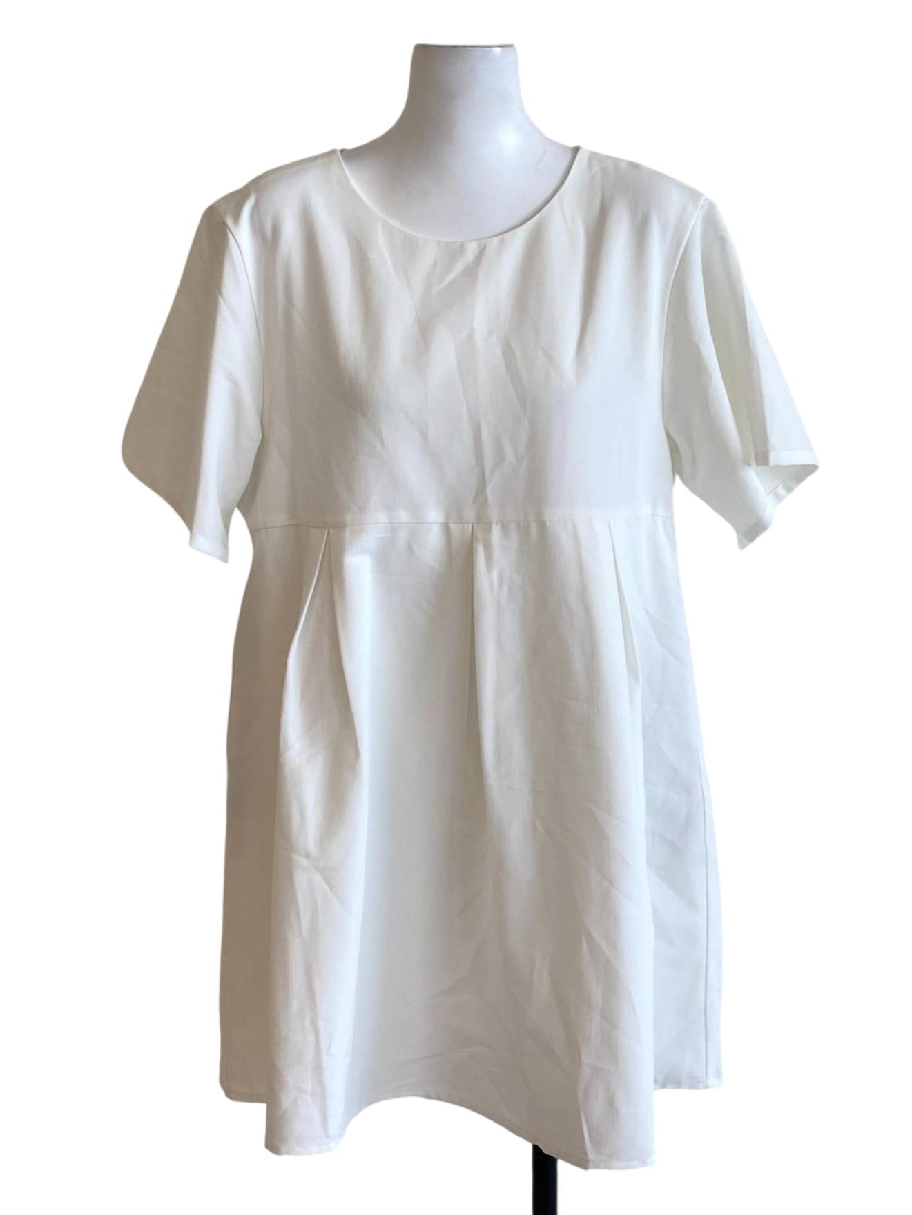 Soft White Round Neck Short Sleeve Shirt Dress