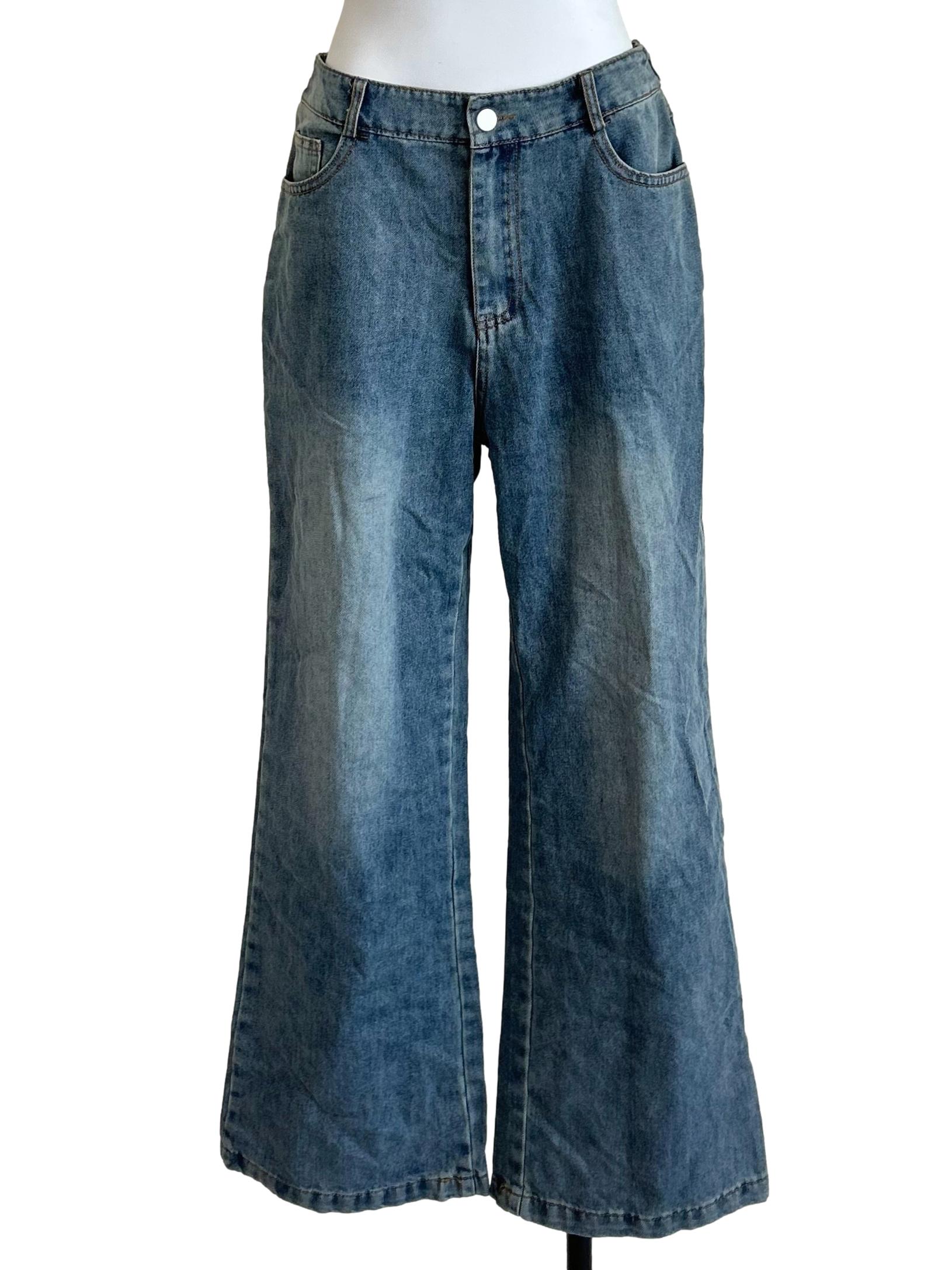 Washed Blue Flare Leg Jeans