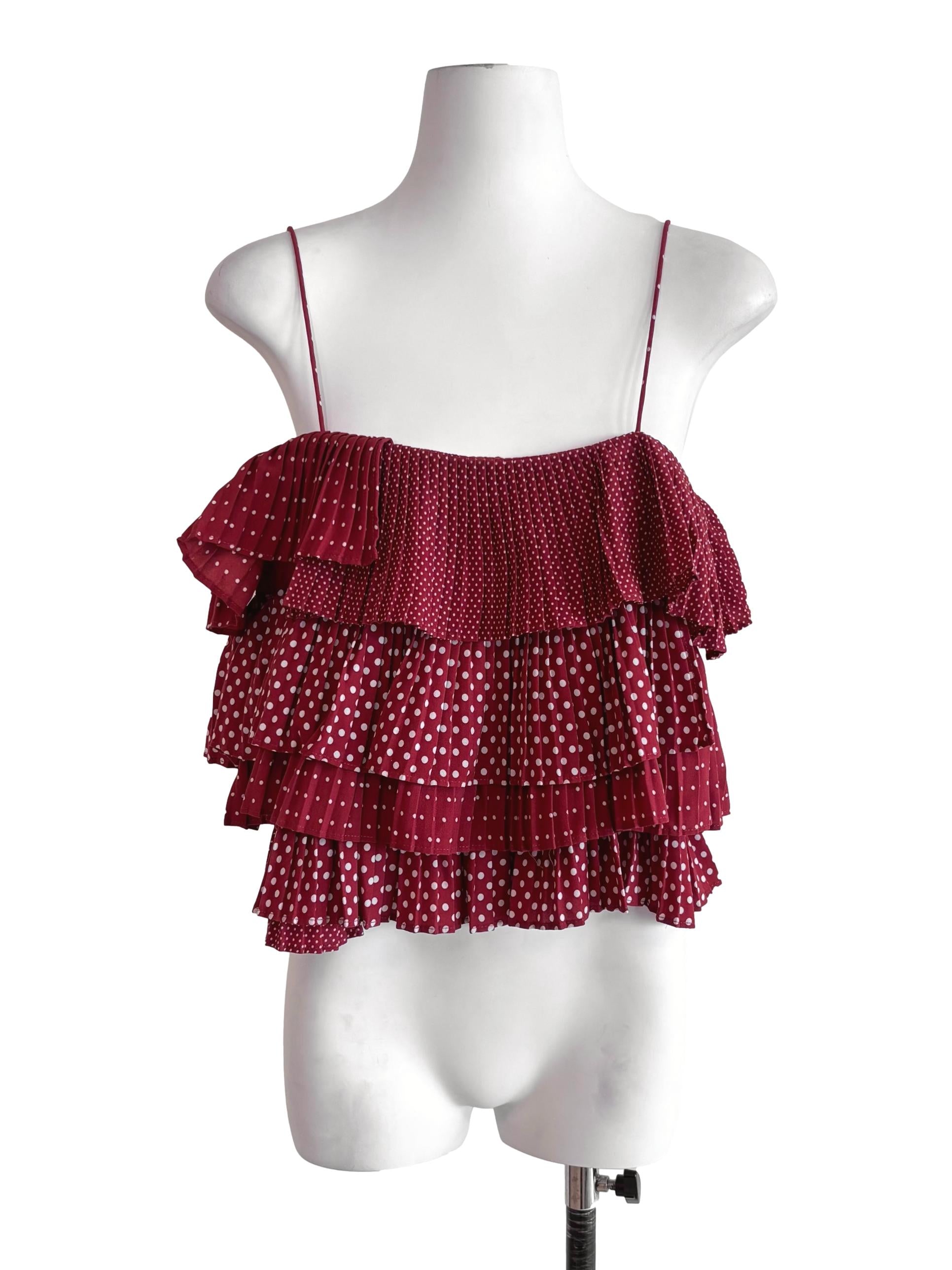 Crimson Red Polka Dot Tiered Top