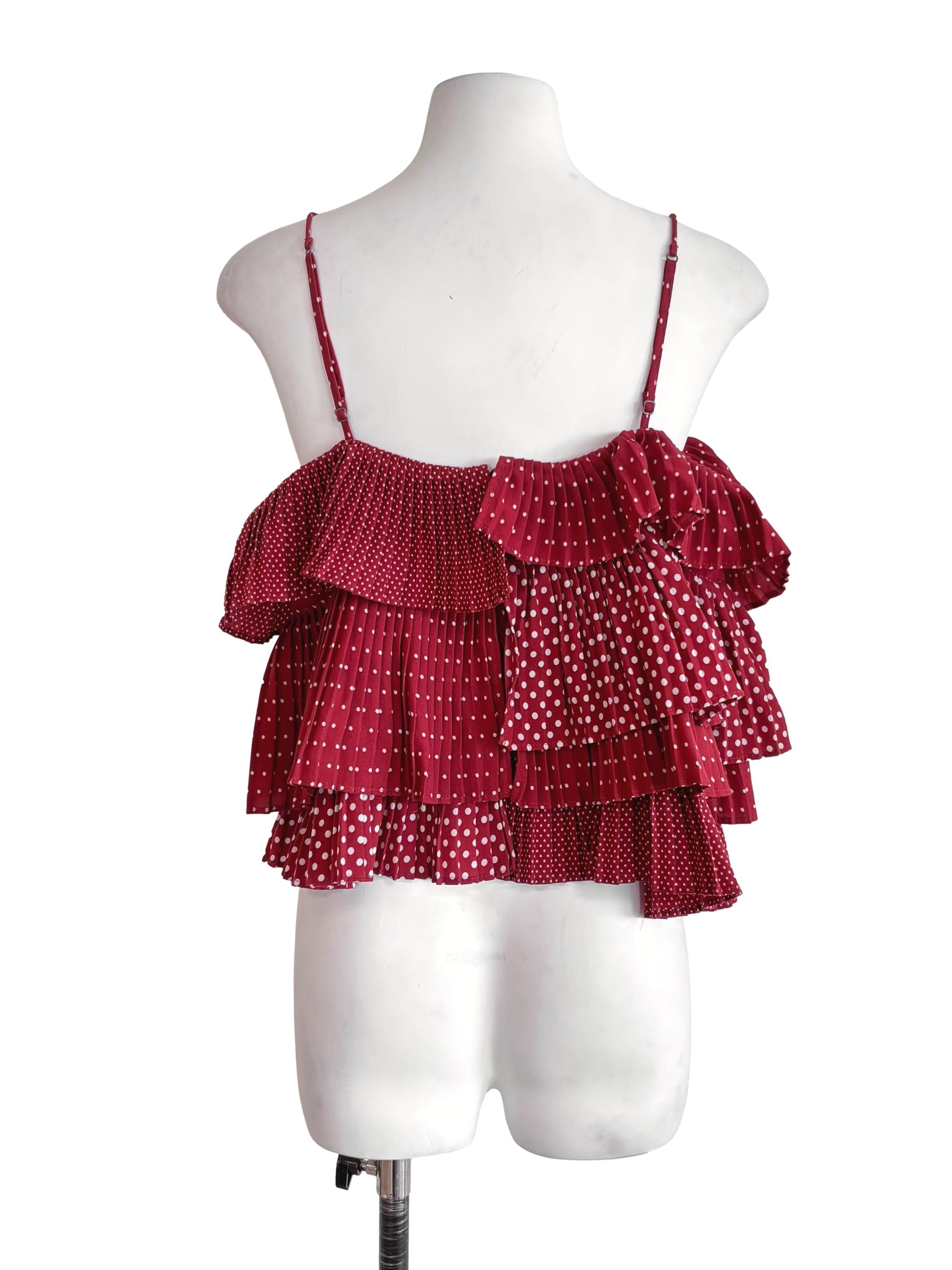 Crimson Red Polka Dot Tiered Top