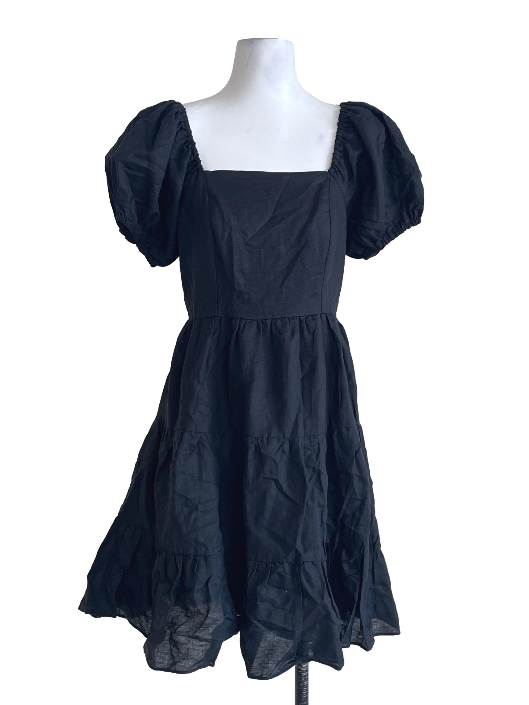 Grease Black Square Puff Sleeve A-Line Dress