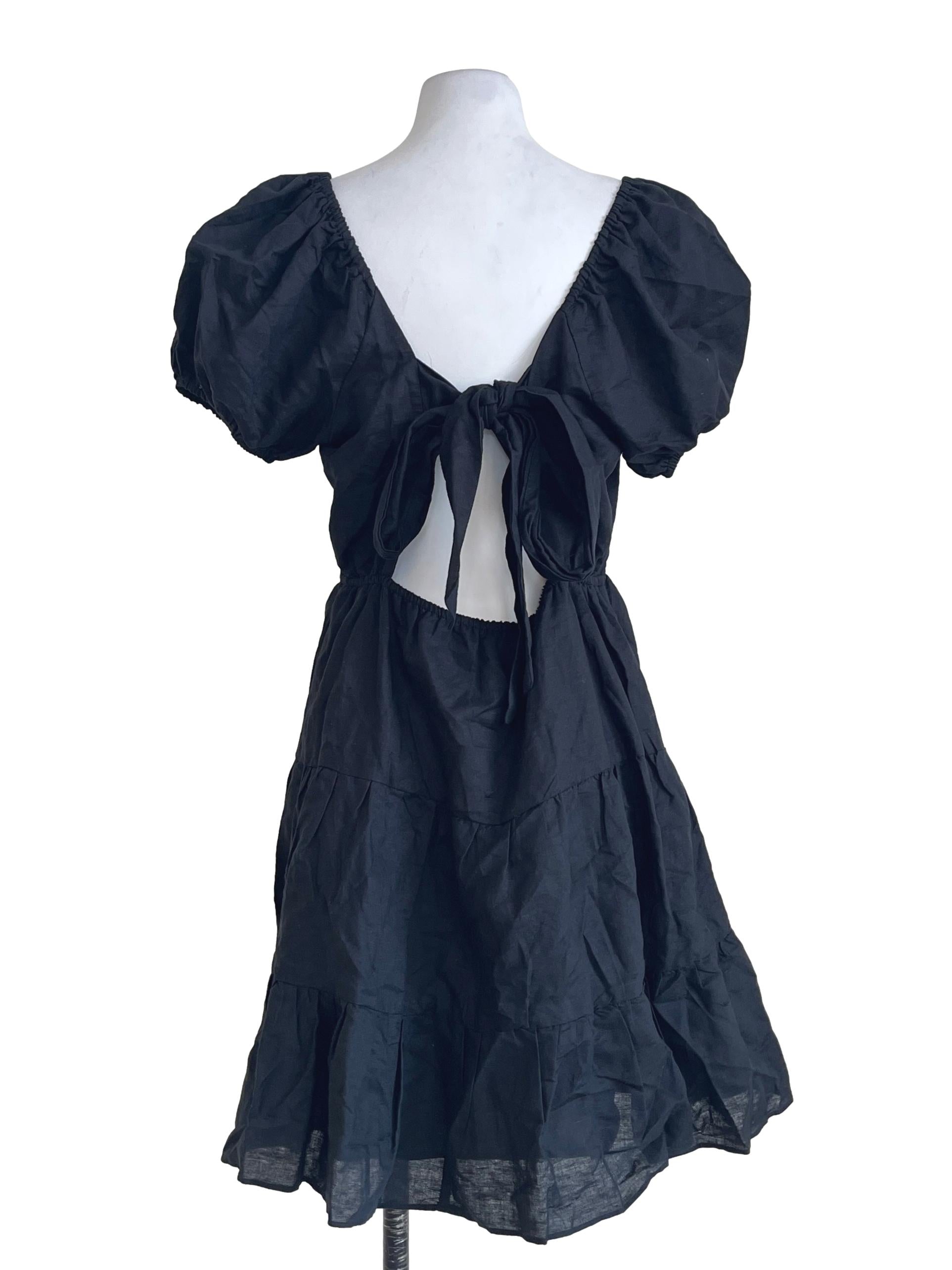 Grease Black Square Puff Sleeve A-Line Dress
