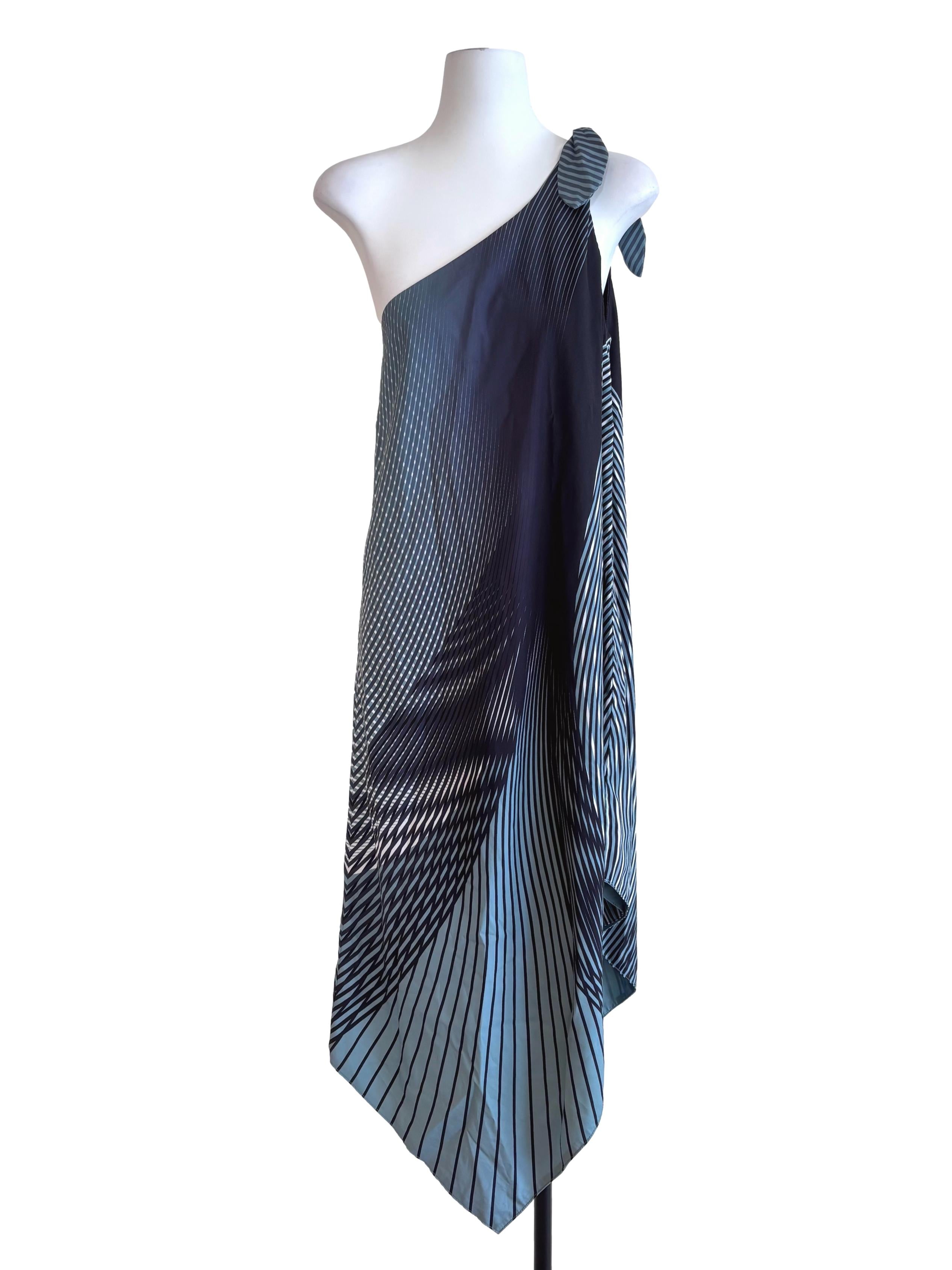 Green Striped Pattern One Shoulder Dress