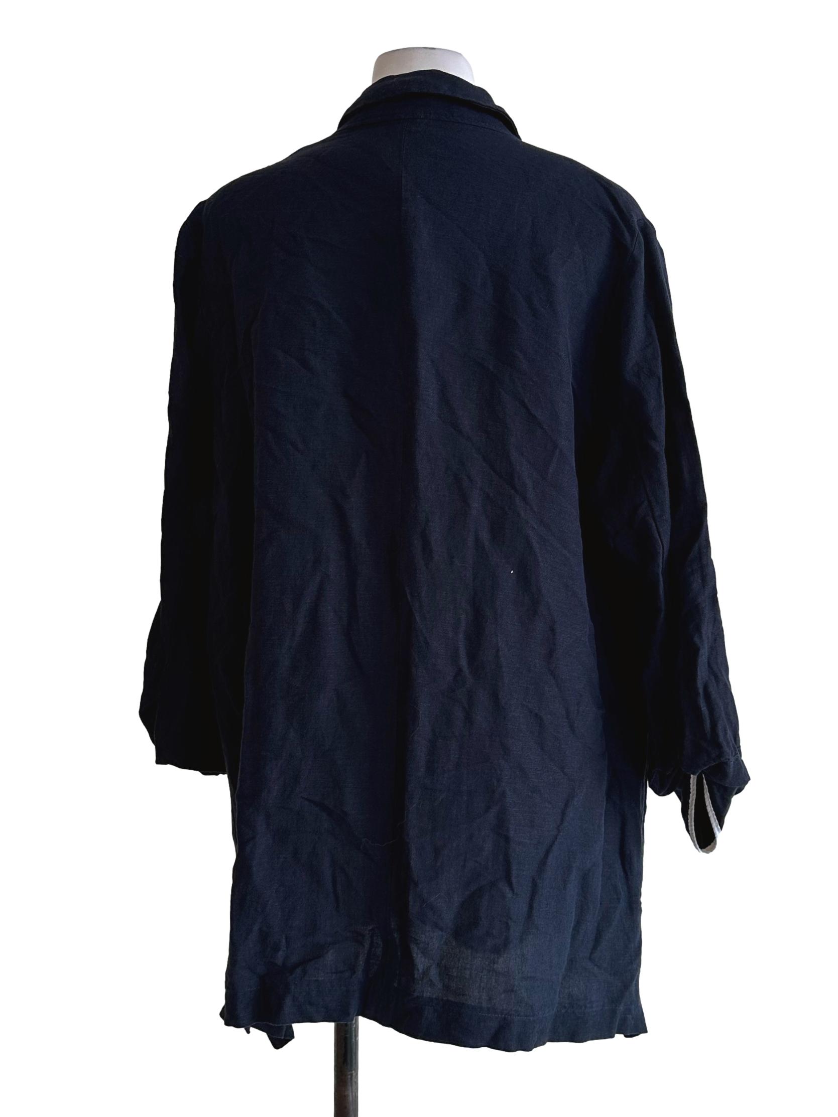 Blue Black Linen Collar Button Blazer TEM