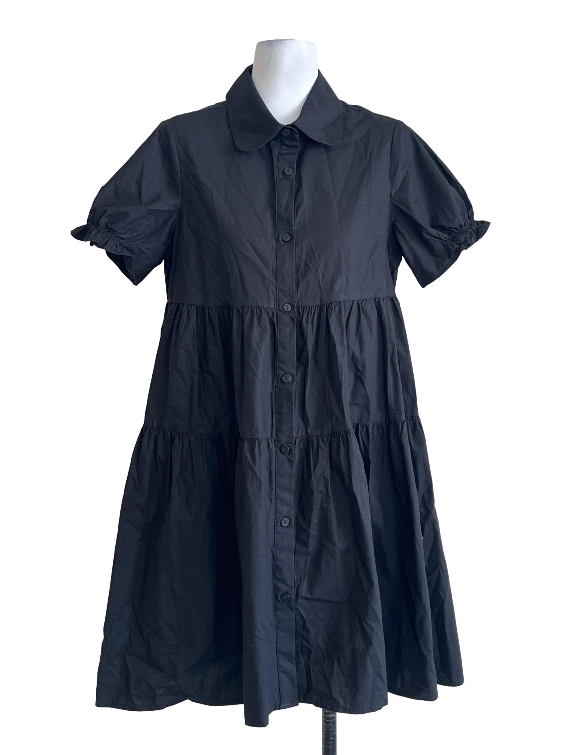 Pitch Black Short Sleeve Tiered Dress