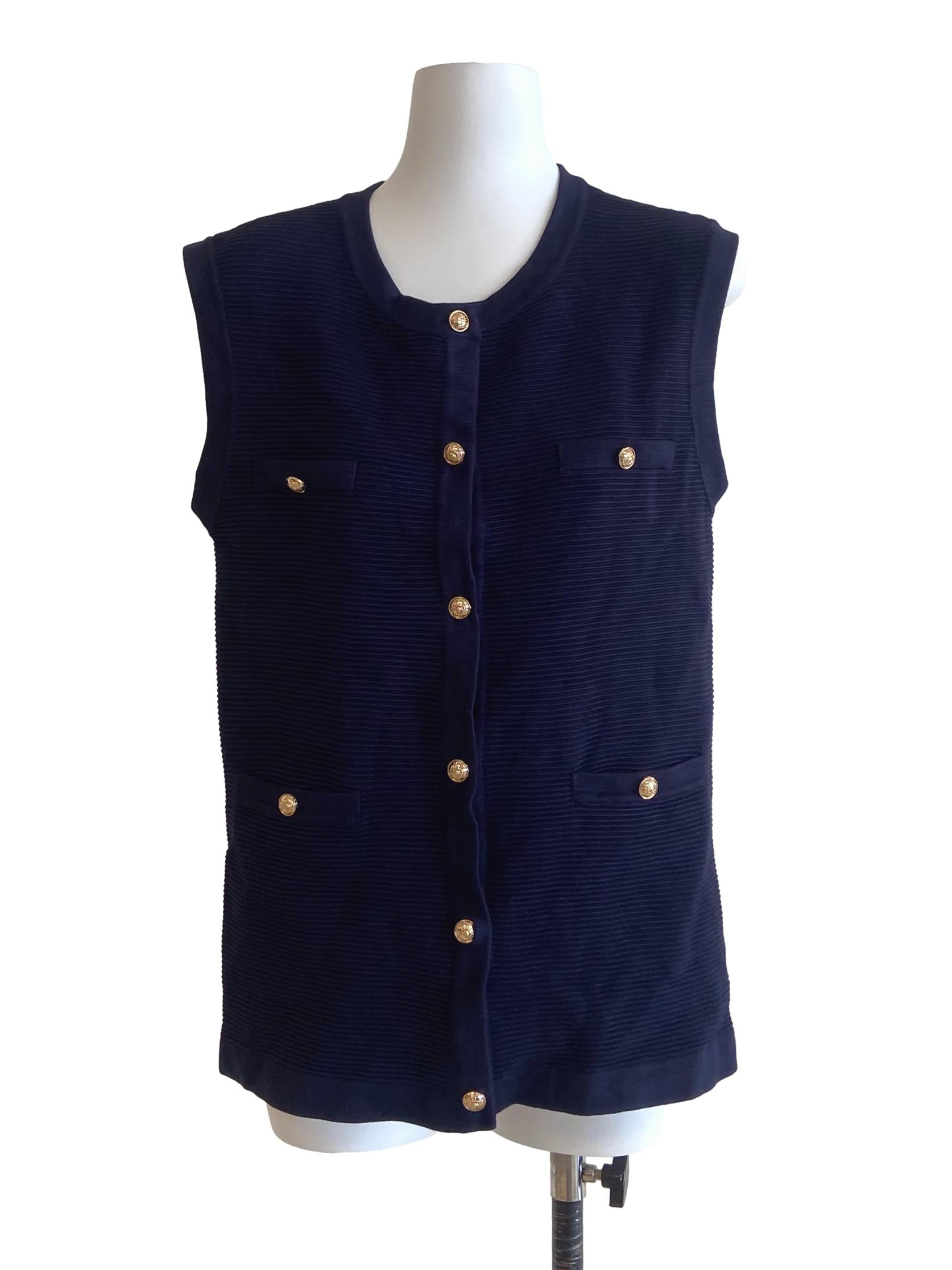 Navy Blue Stripe Sleeveless Button Down Top LB