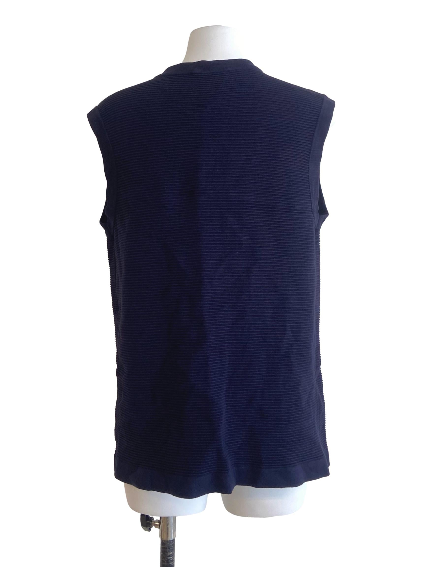 Navy Blue Stripe Sleeveless Button Down Top LB