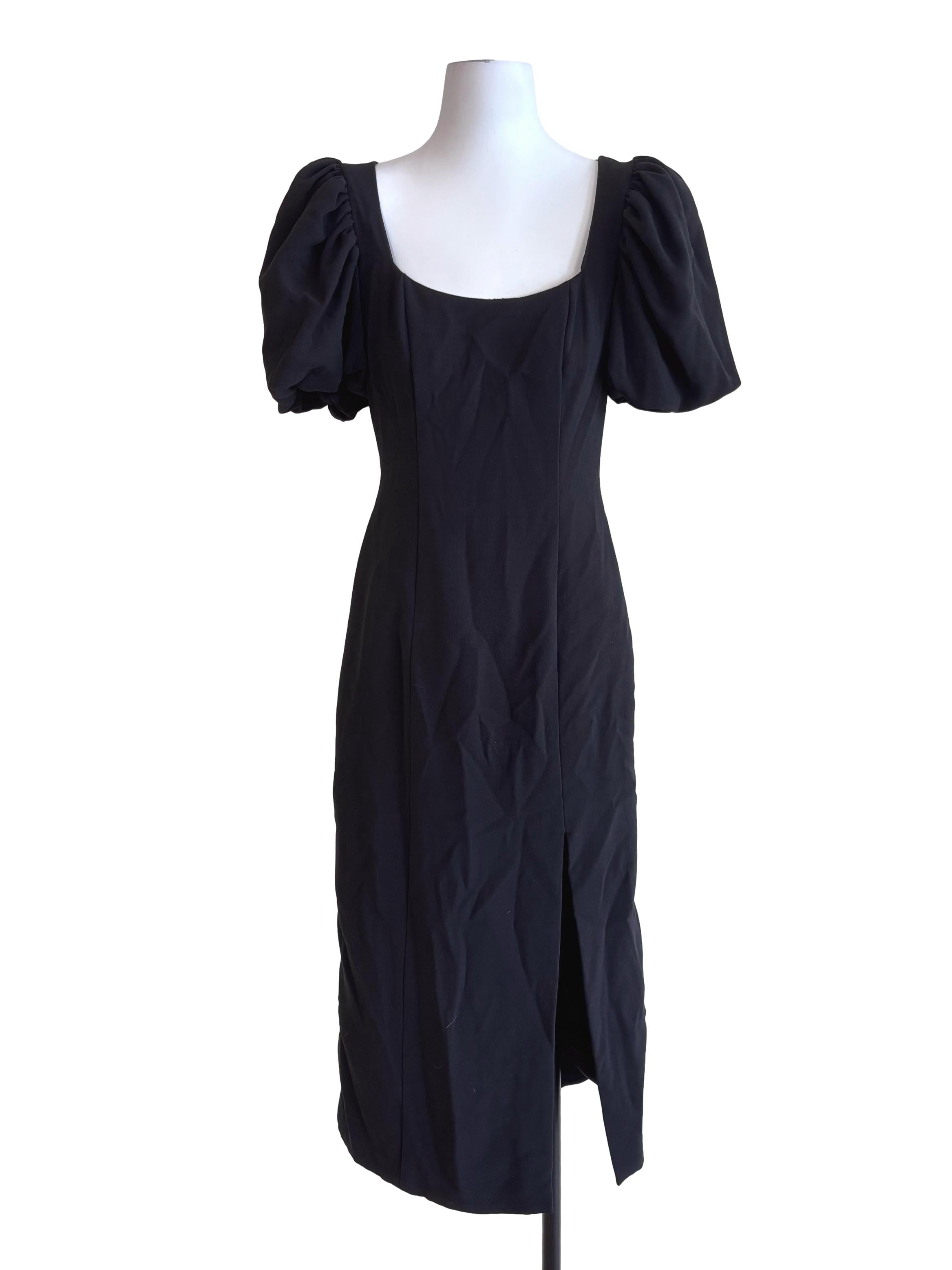Black Puff Sleeve Square Neck Dress