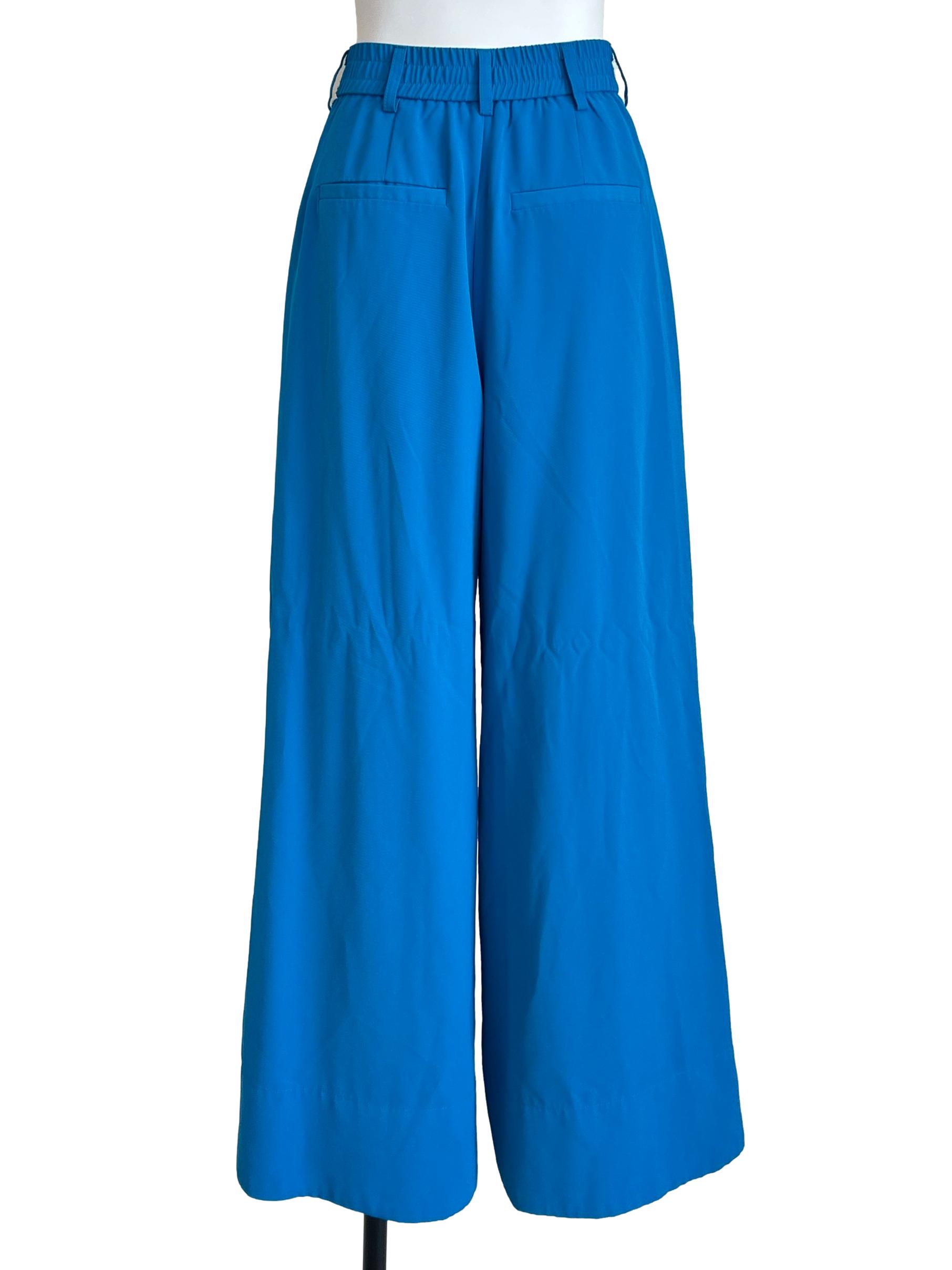 Bright Blue Pleated Wide Leg Trousers