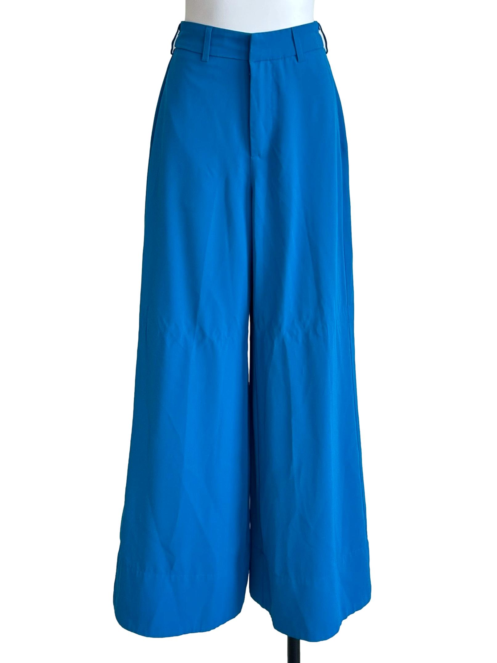 Bright Blue Pleated Wide Leg Trousers