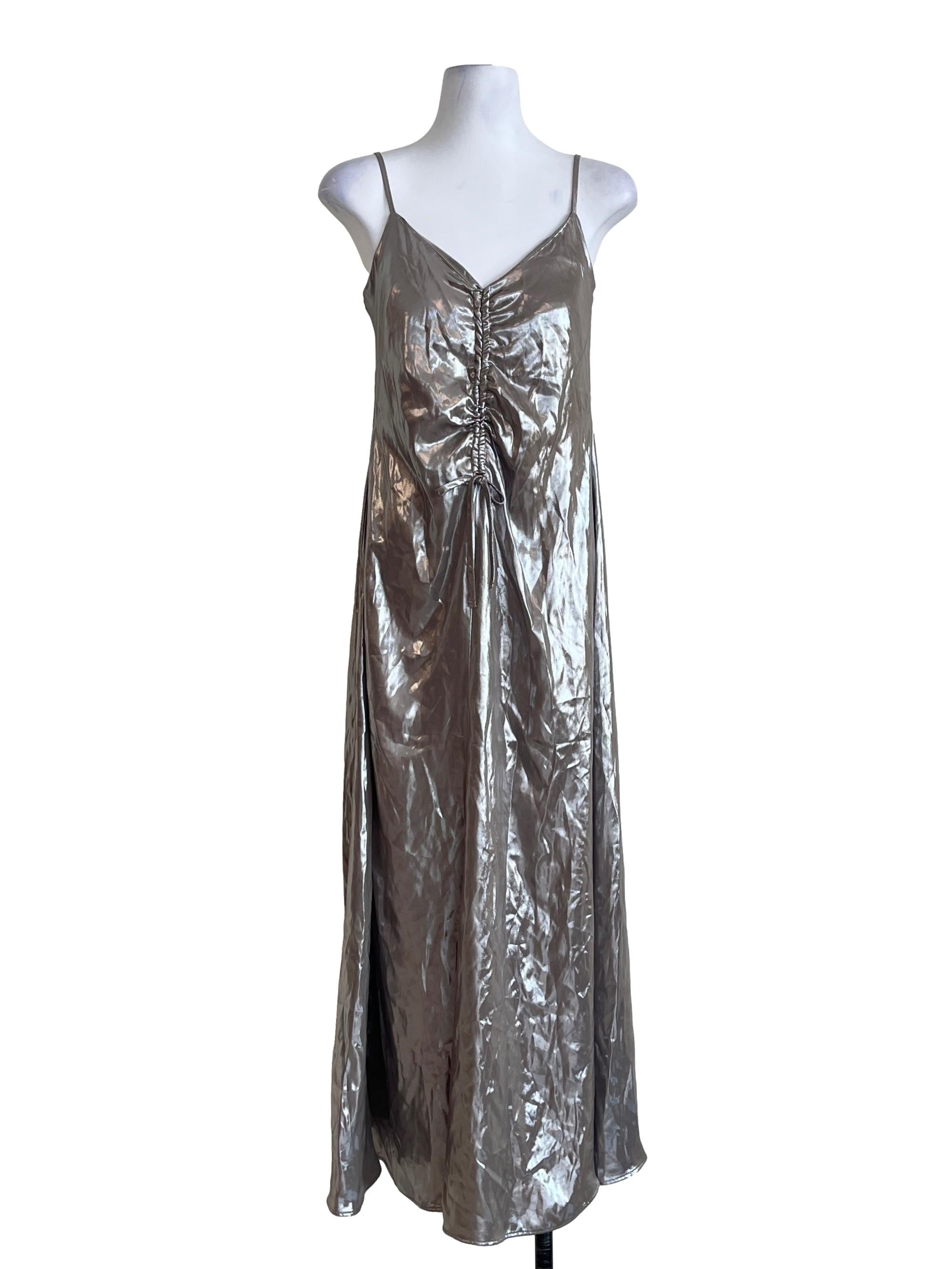 Fossil Grey Sweetheart Metallic Slip Dress