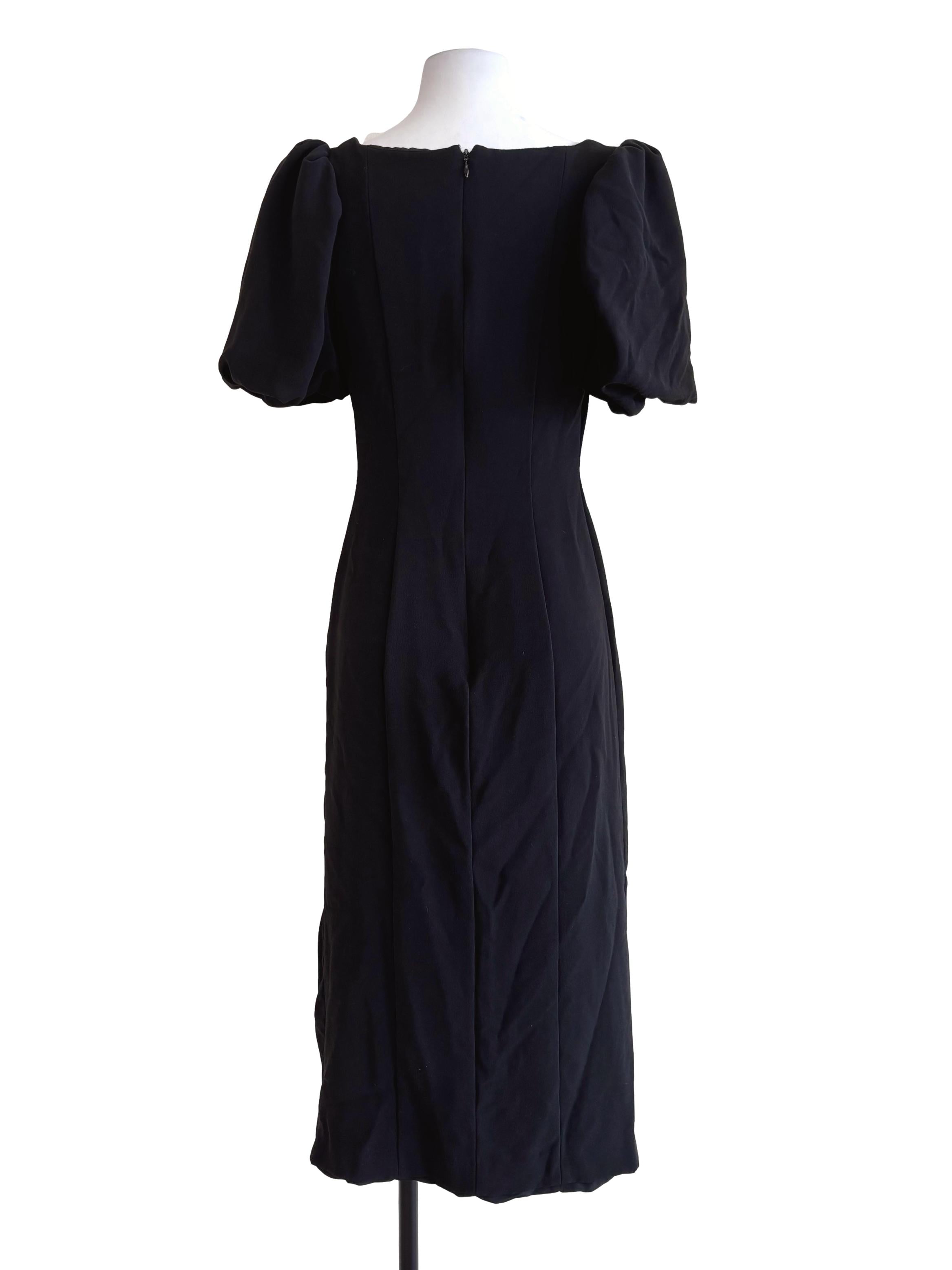 Black Puff Sleeve Square Neck Dress