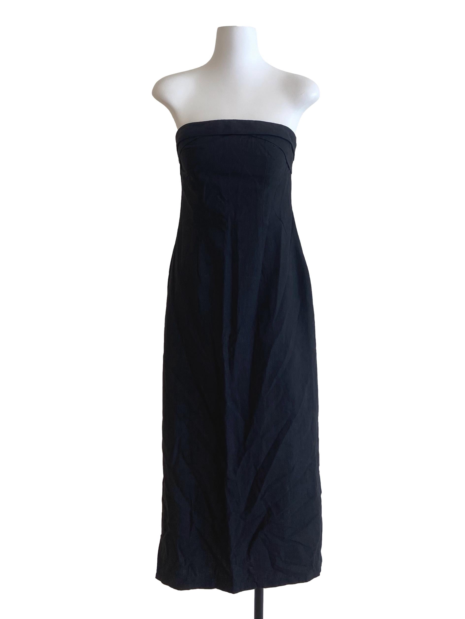 Black Strapless Slit Bodycon Dress