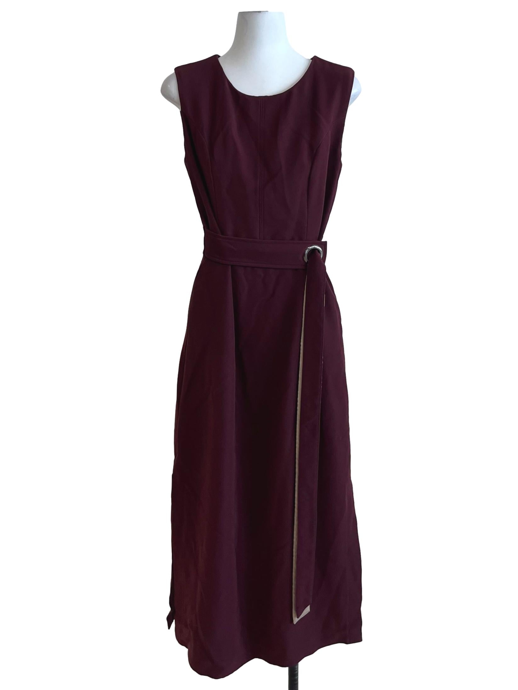 Wine Red Jewel Neckline A-Line Dress