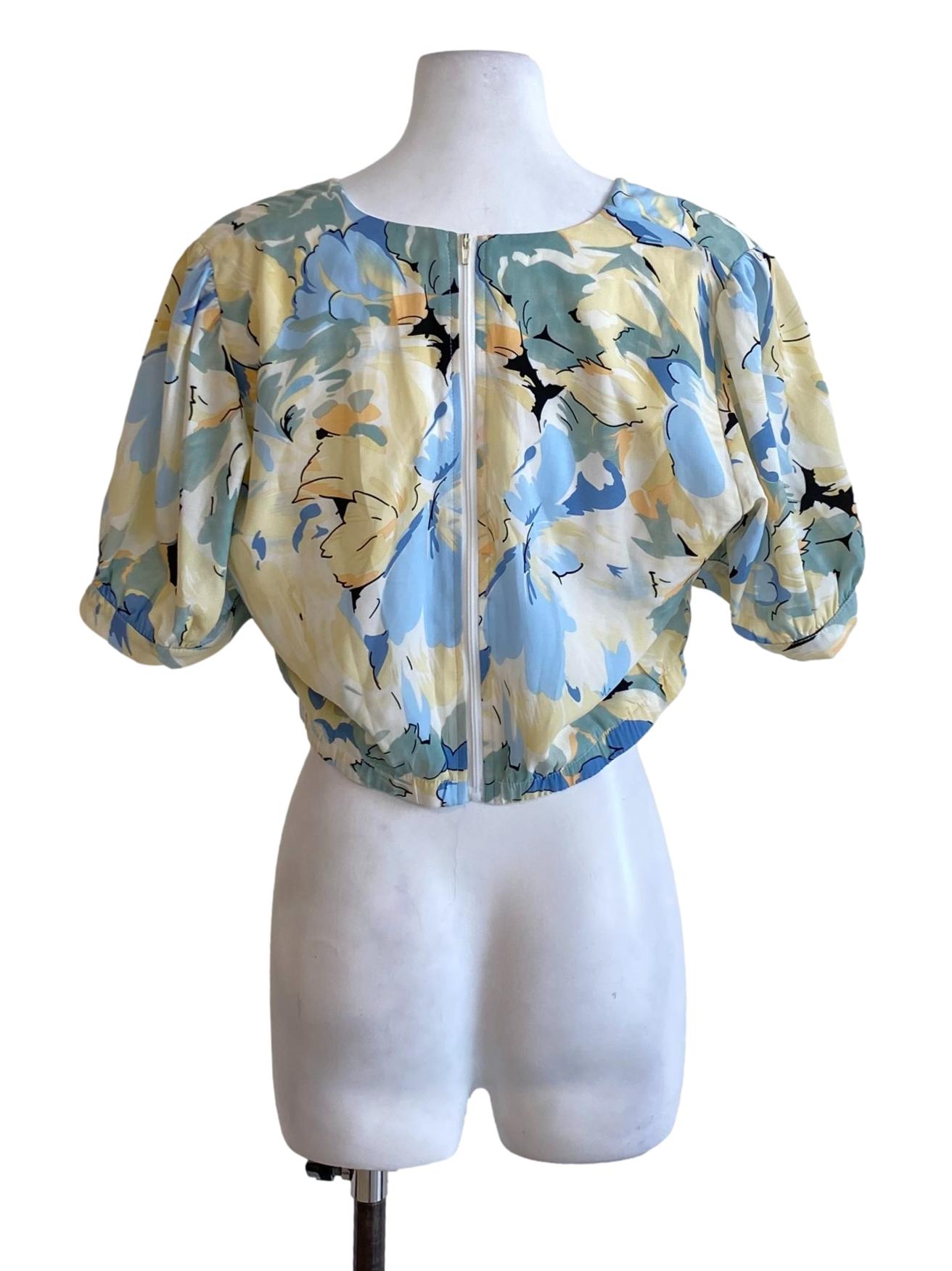 Buttermilk Yellow Abstract V-Neck Cropped Top