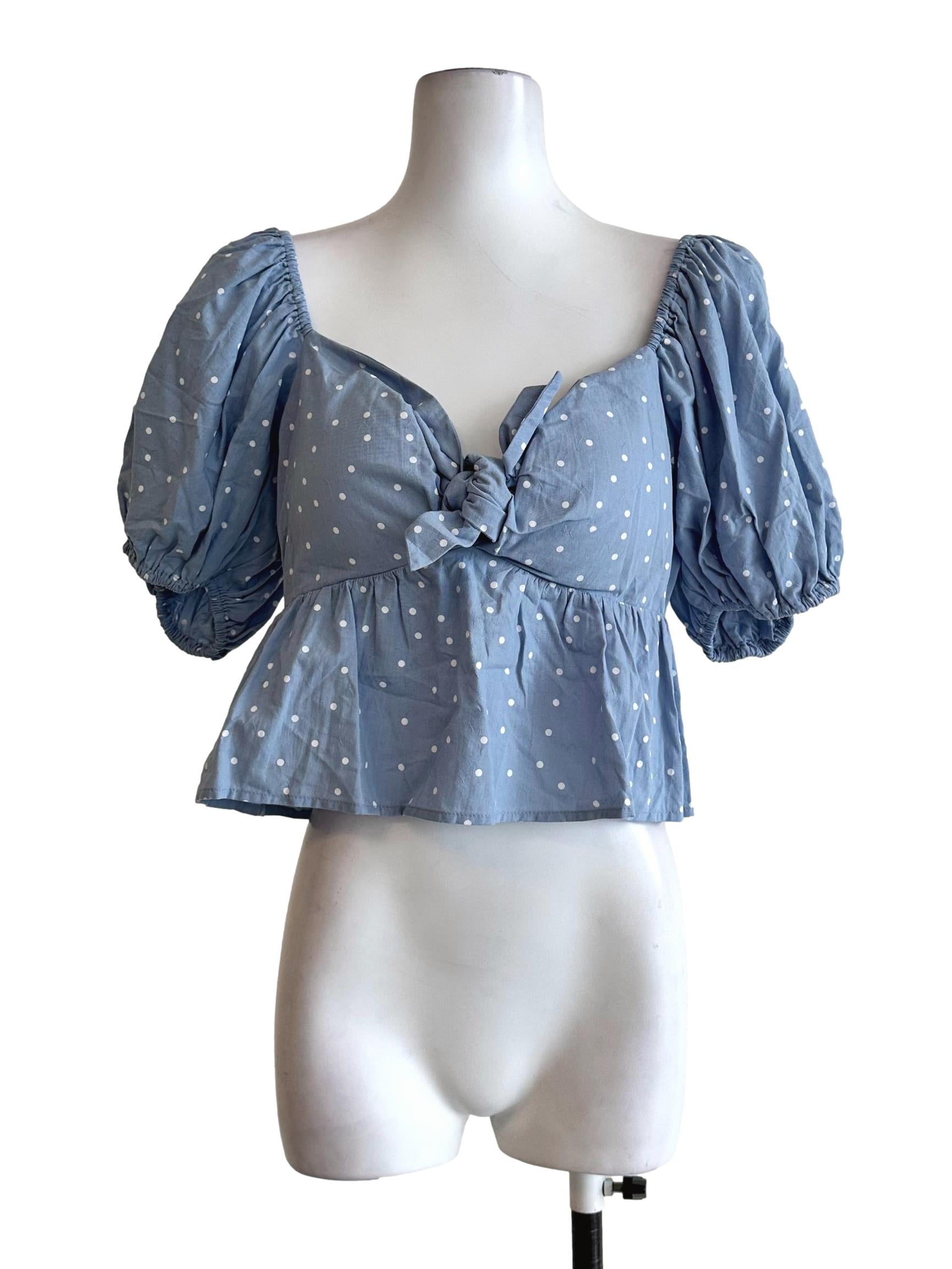 Powder Blue Padded Polka Dot Pattern Top LB