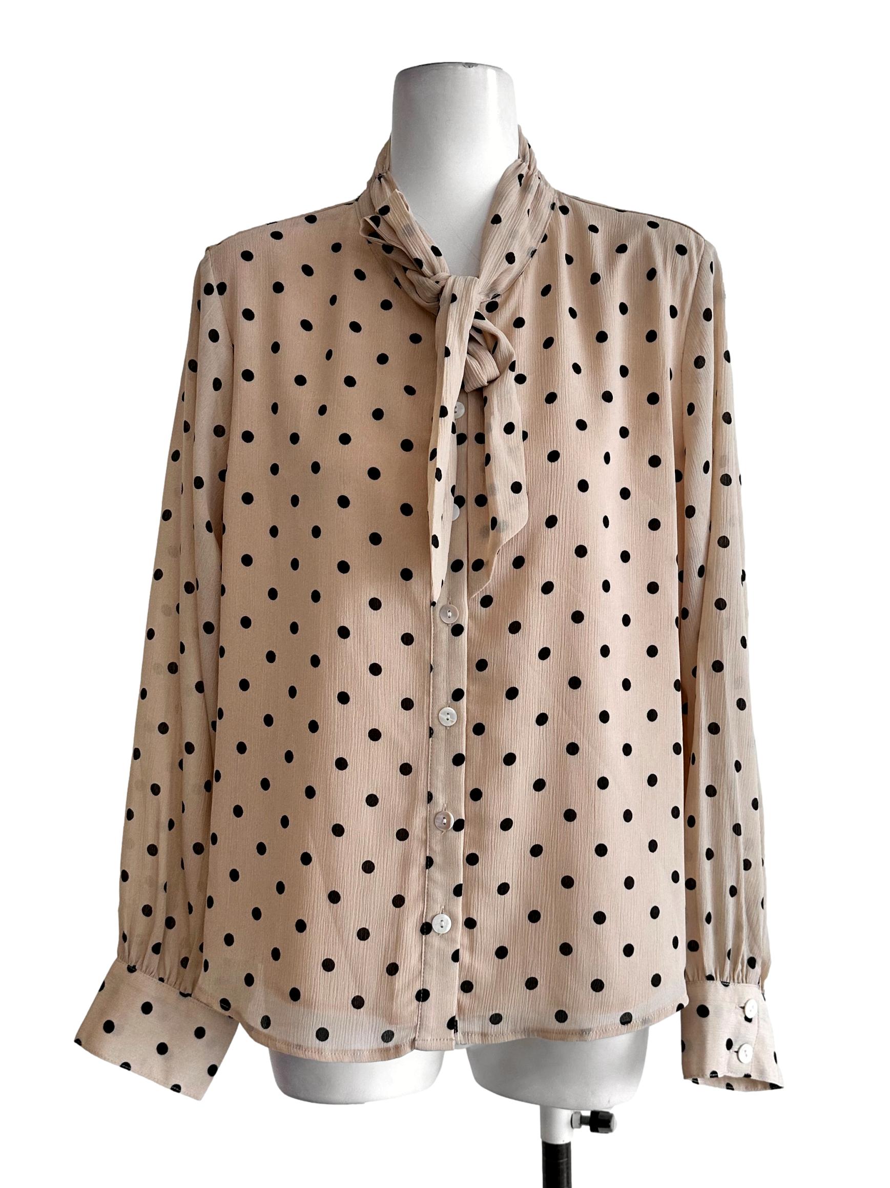 Latte Beige Polka Dot Pattern Blouse TCL