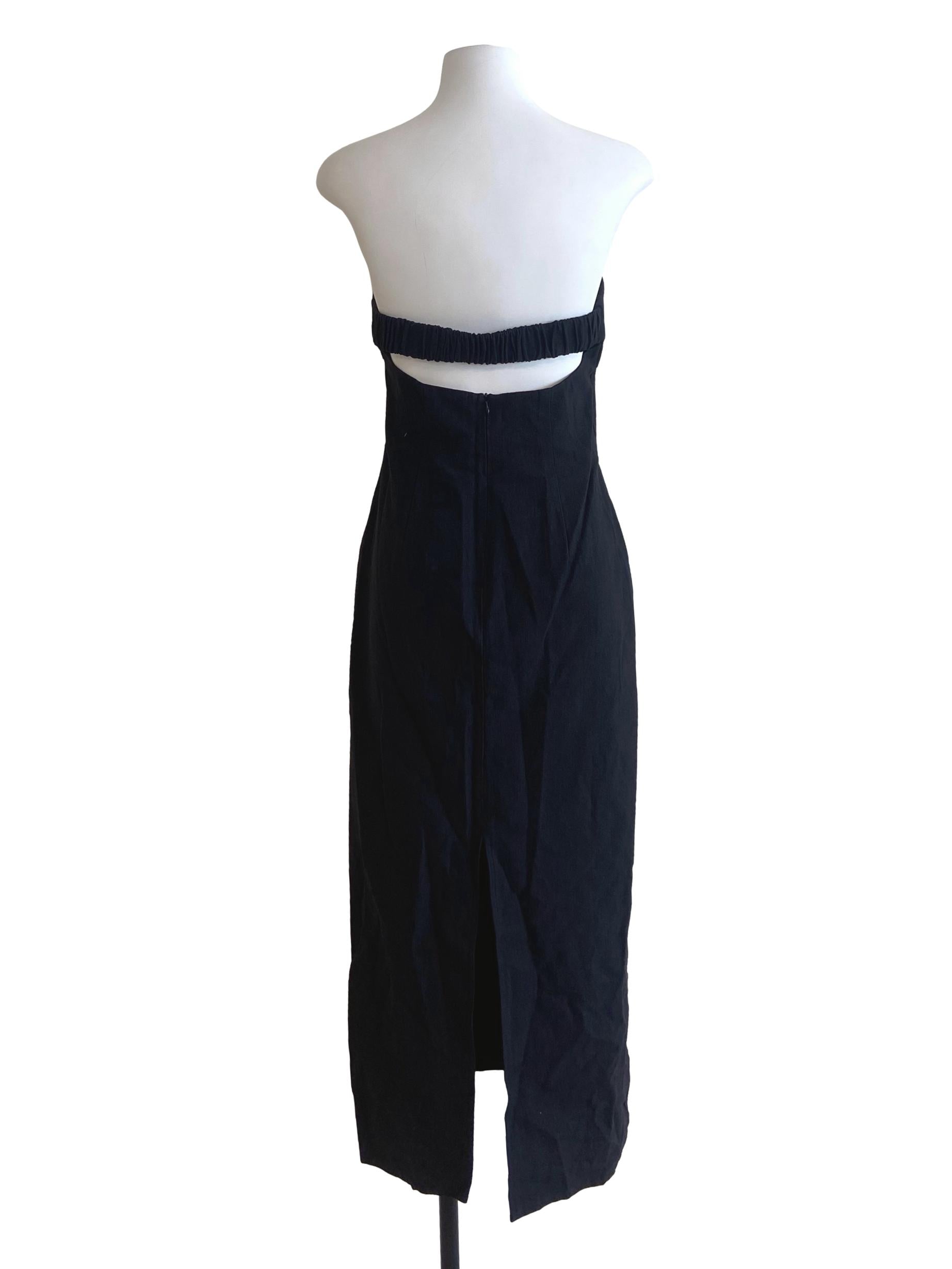 Black Strapless Slit Bodycon Dress