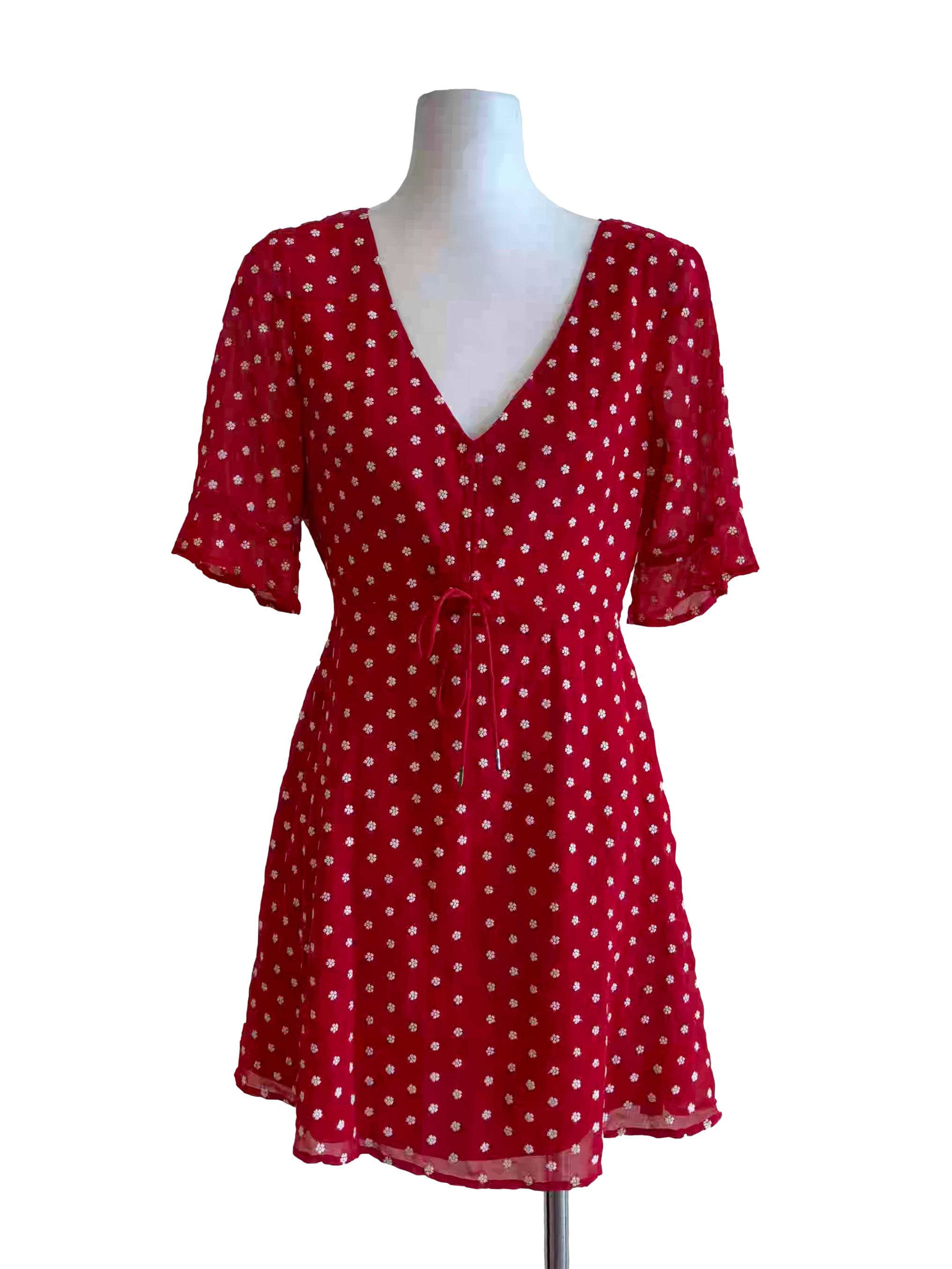 Red Floral Embroidered A-Line Dress