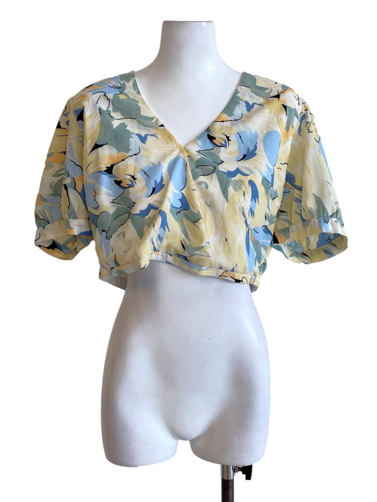 Buttermilk Yellow Abstract V-Neck Cropped Top