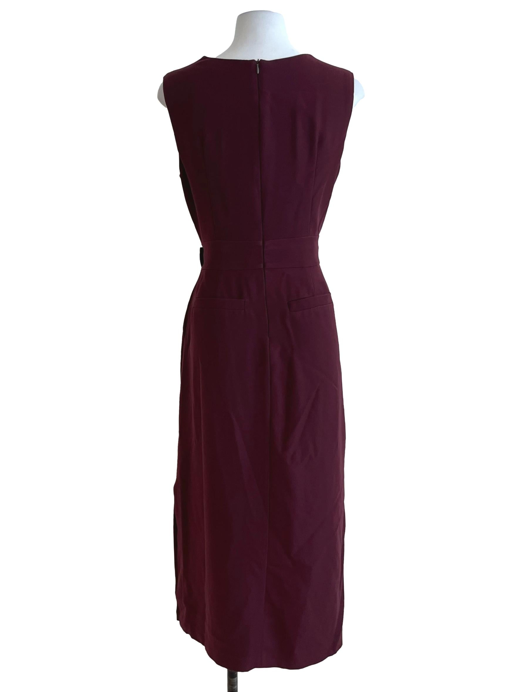 Wine Red Jewel Neckline A-Line Dress