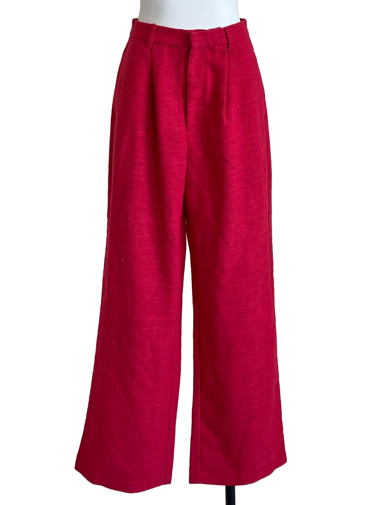 Hot Pink Wide Leg Tweed Trousers