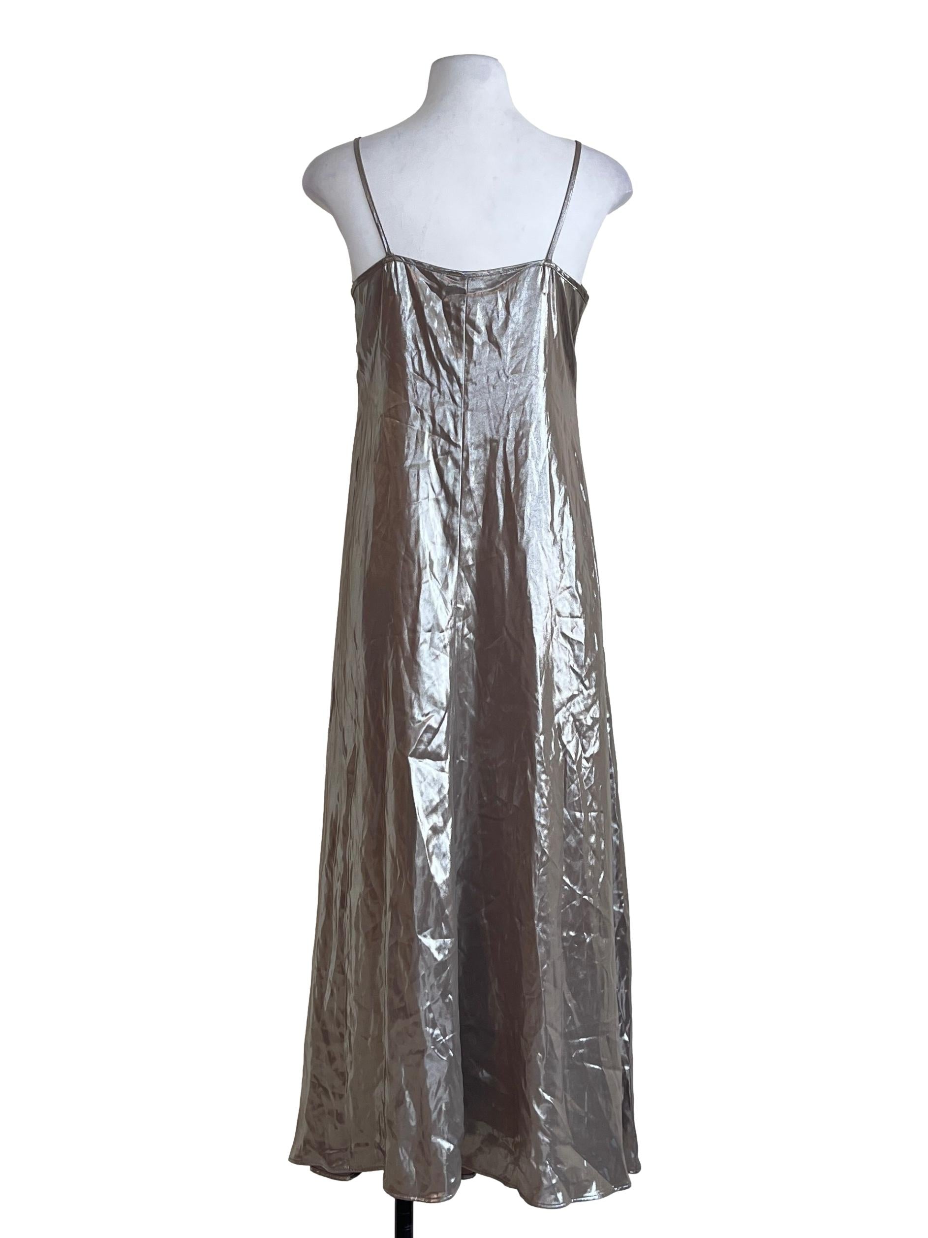 Fossil Grey Sweetheart Metallic Slip Dress