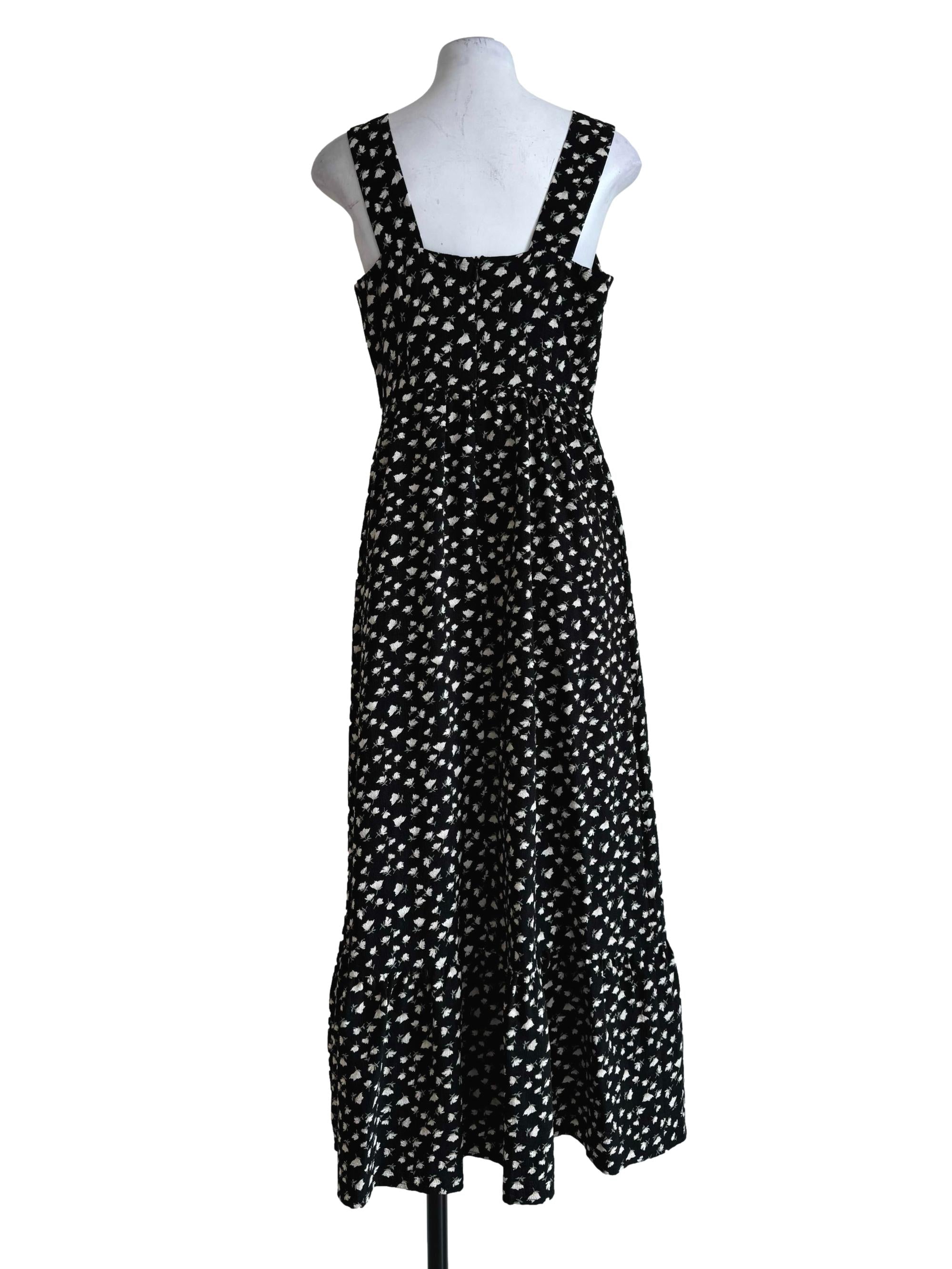 Ink Black With Floral Prints Apron Dress