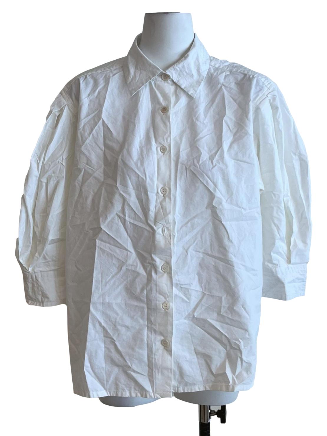 White Wing Collar Button-Down Blouse