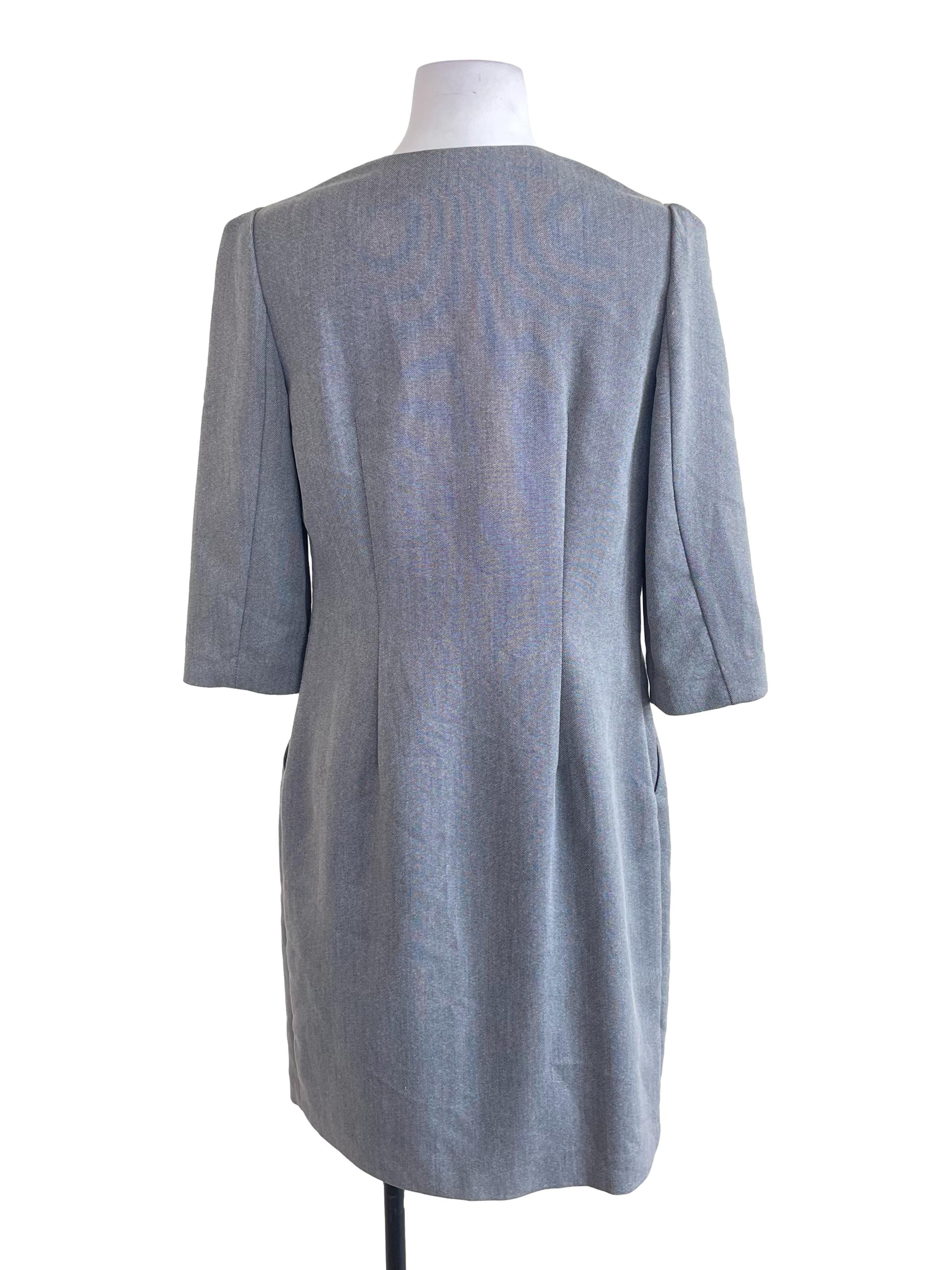 Grey Ruffled Fitted Dress