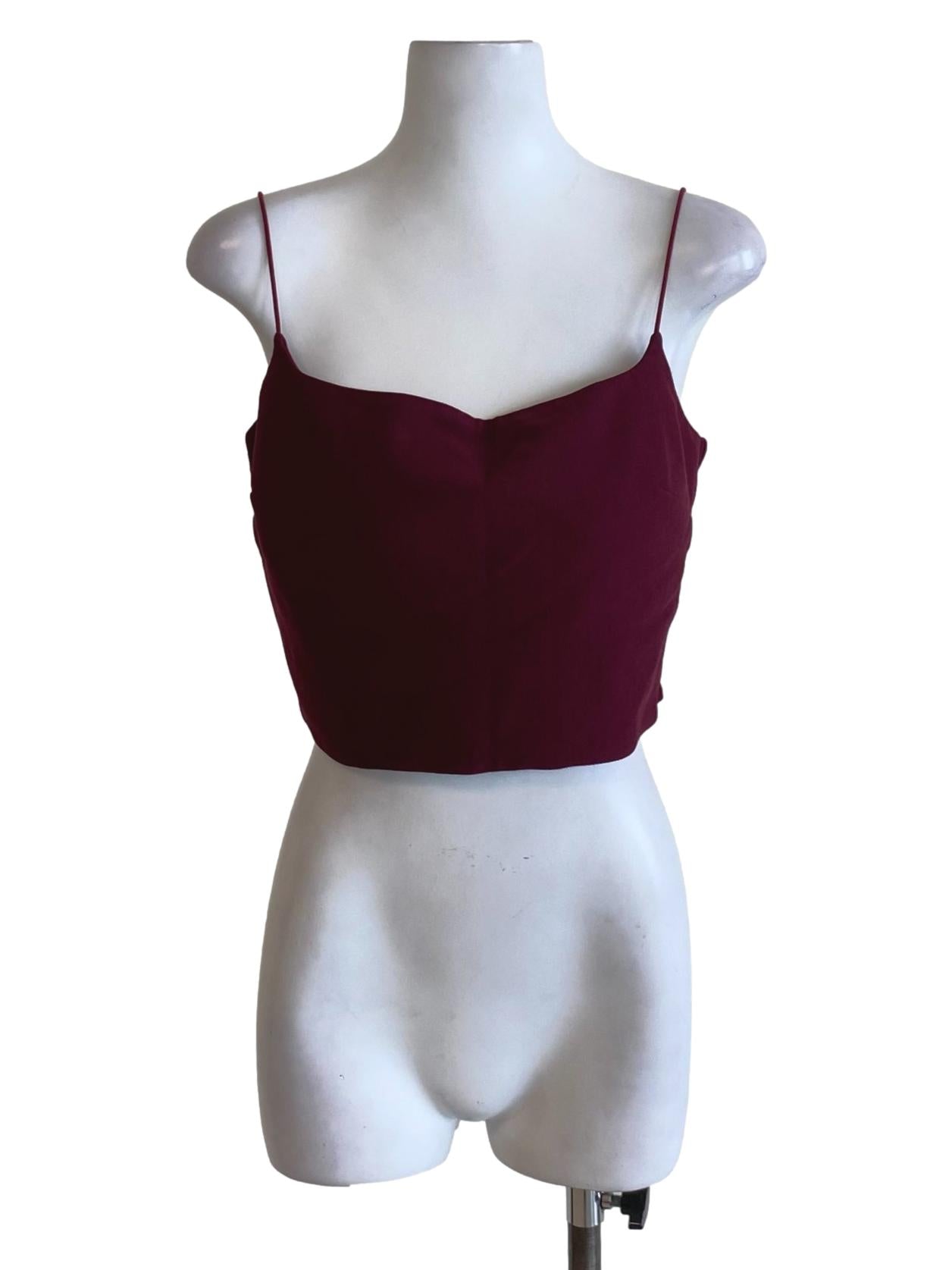 Maroon Red Spaghetti Strap Waisted Cropped Top
