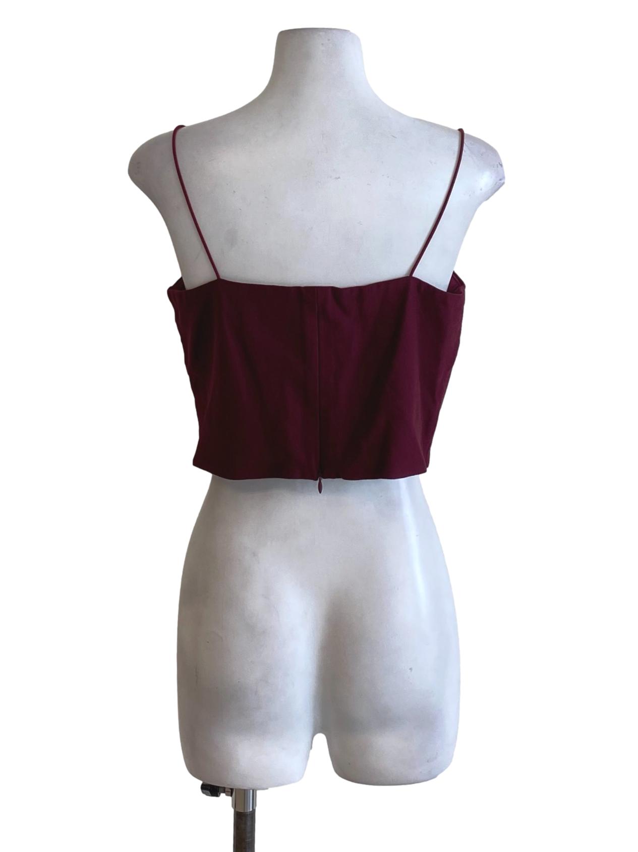 Maroon Red Spaghetti Strap Waisted Cropped Top