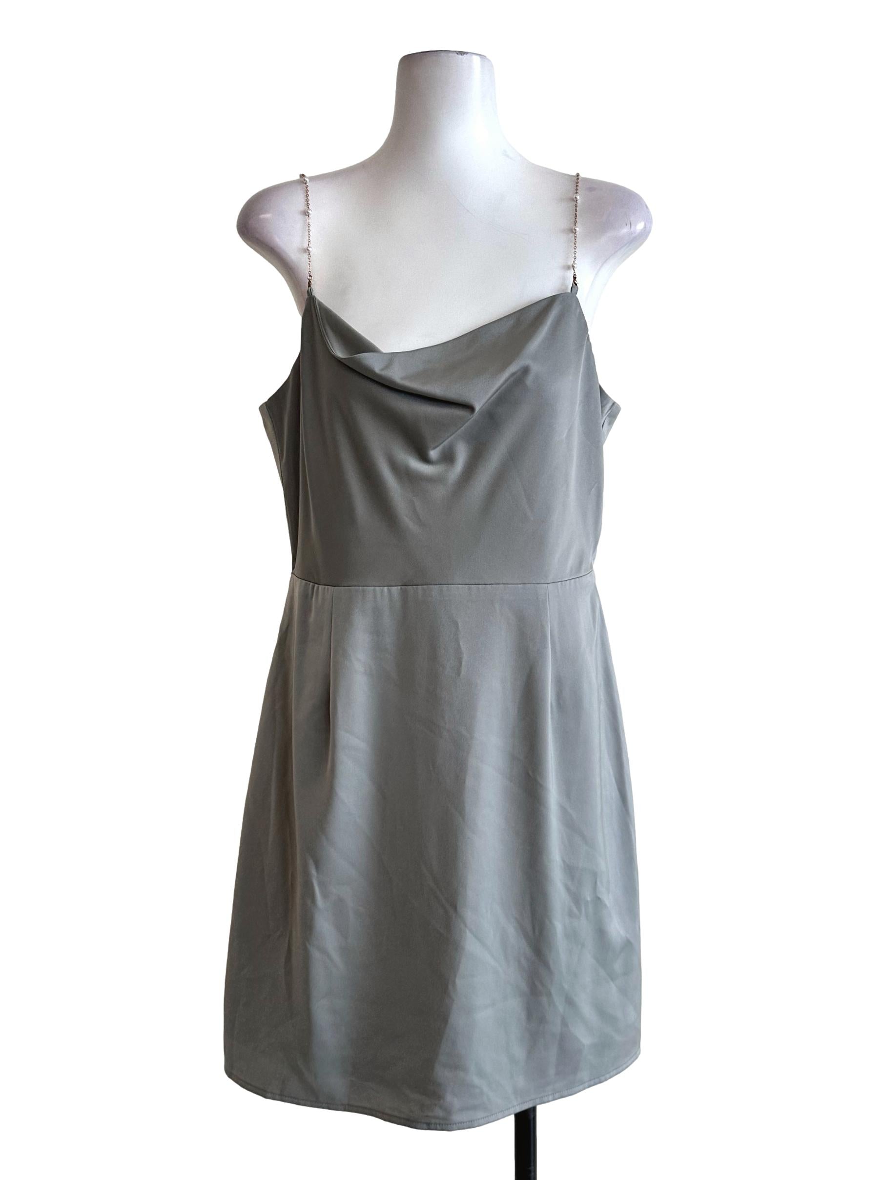 Light Green Beads Straps Satin Dress