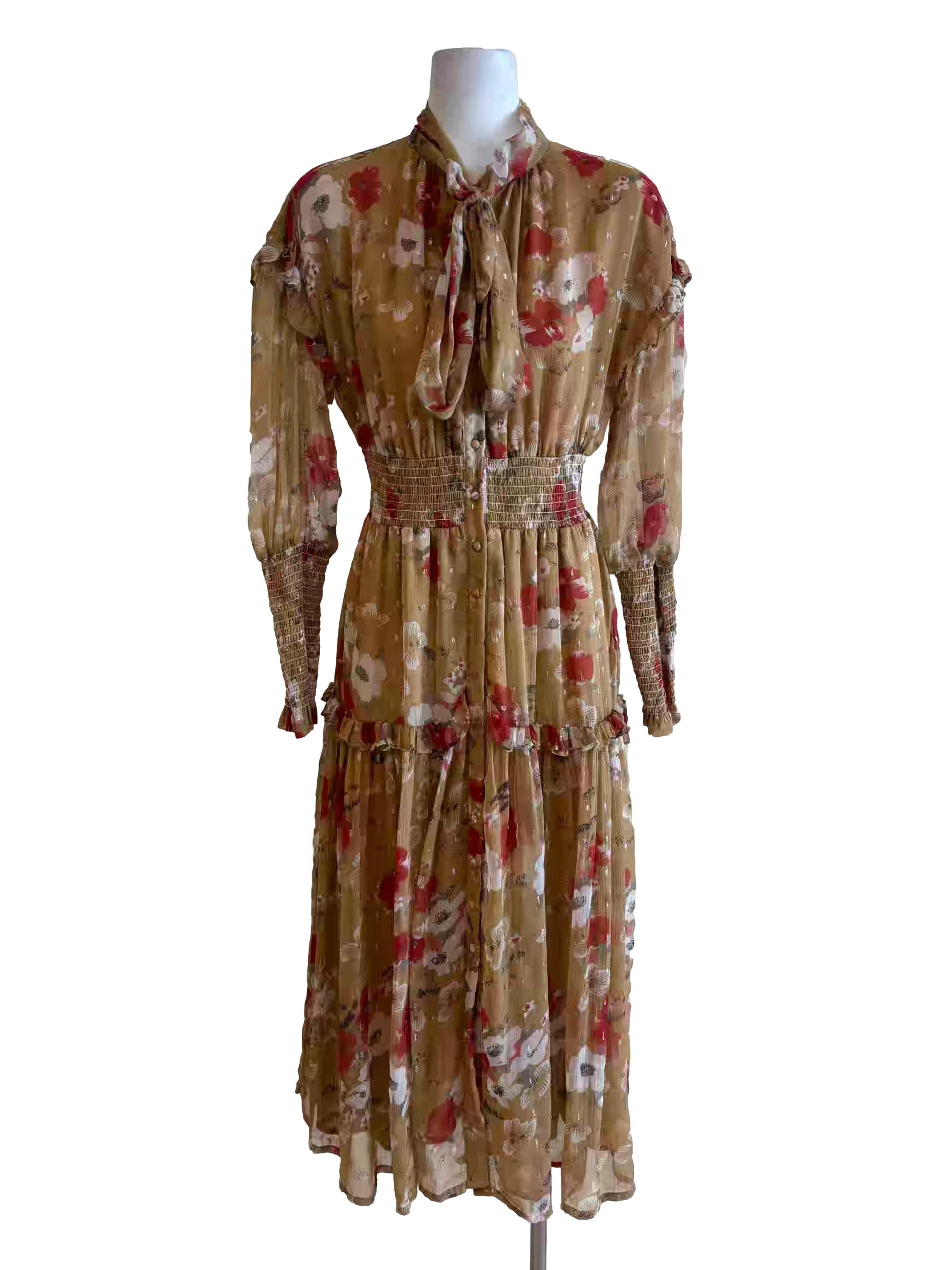 Buff Brown Floral Chiffon Dress