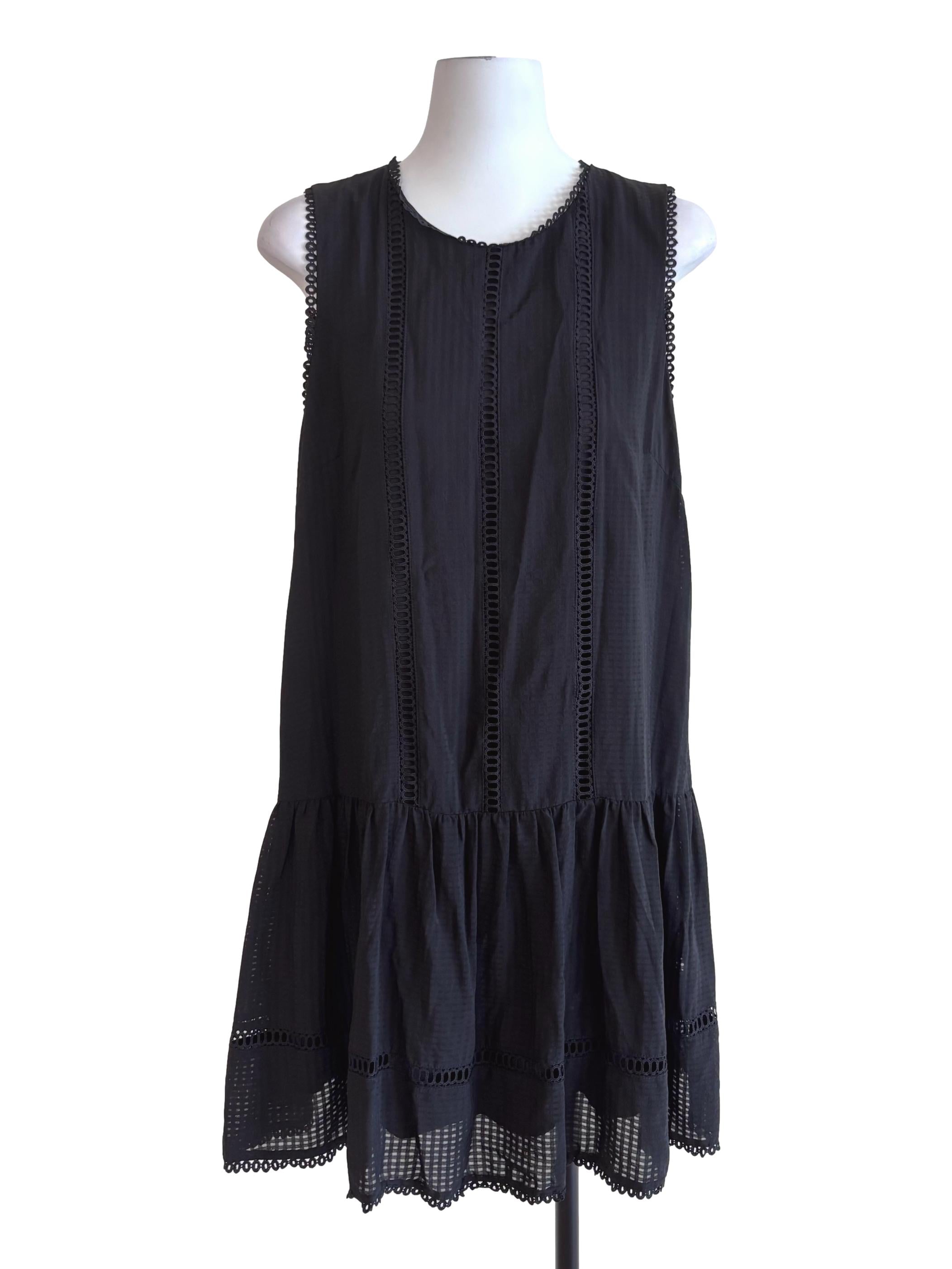 Black Eyelet Detail Sleeveless Dress