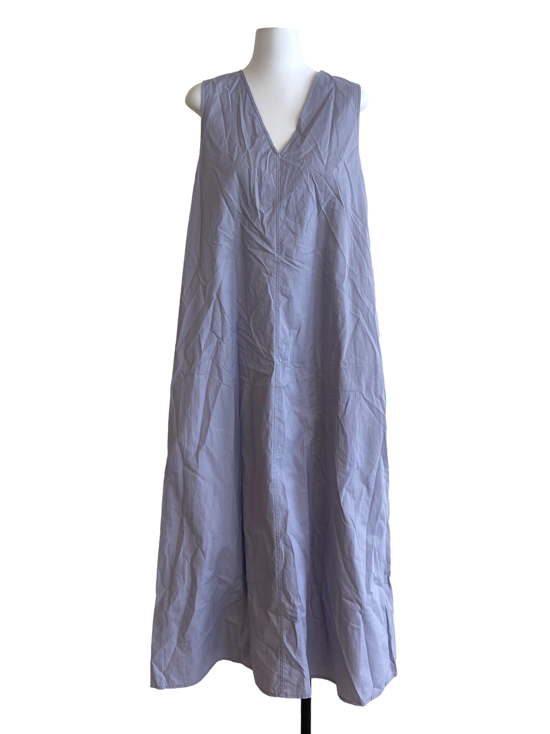 Purple Twill V Neck Empire Dress