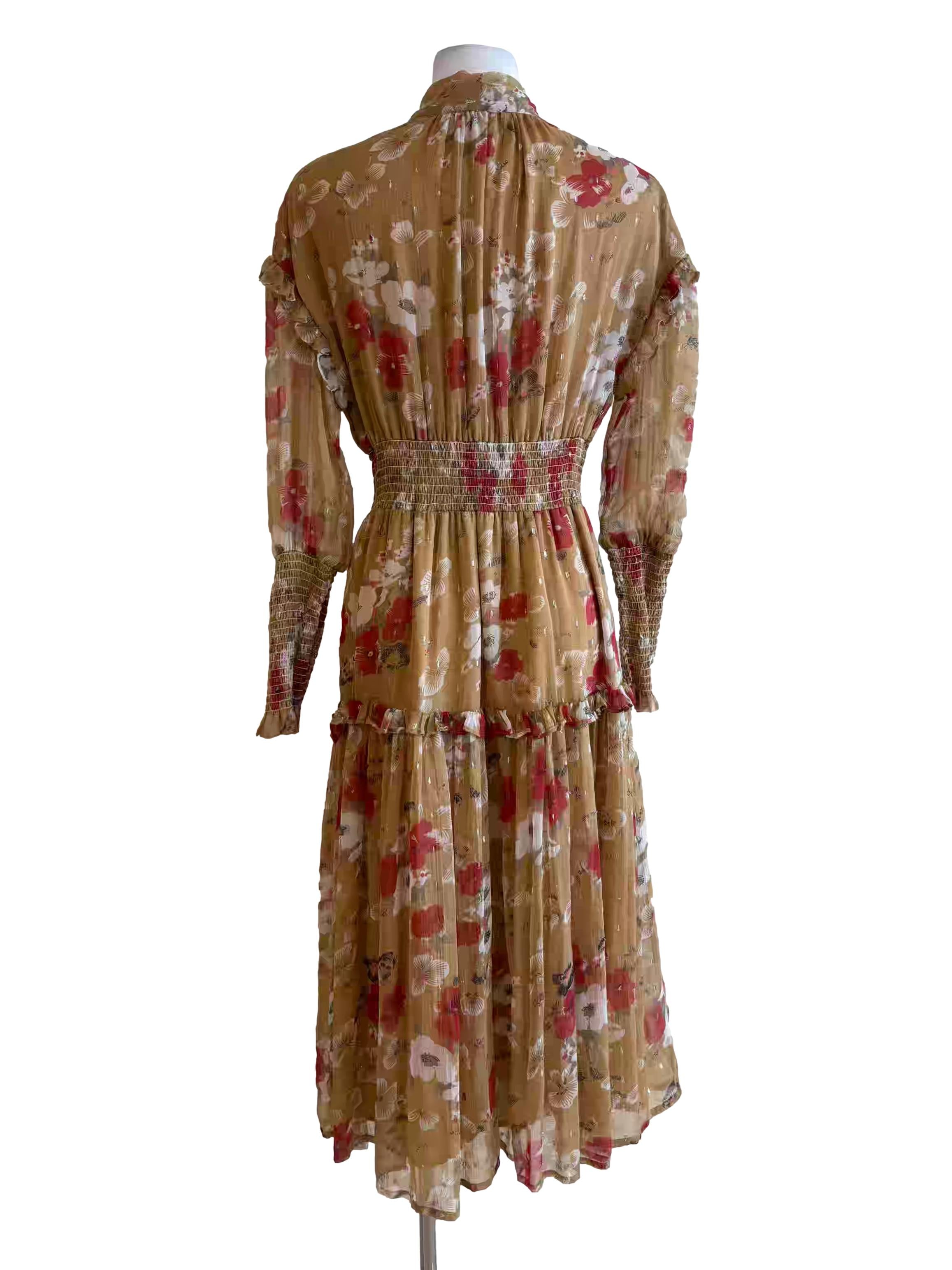 Buff Brown Floral Chiffon Dress