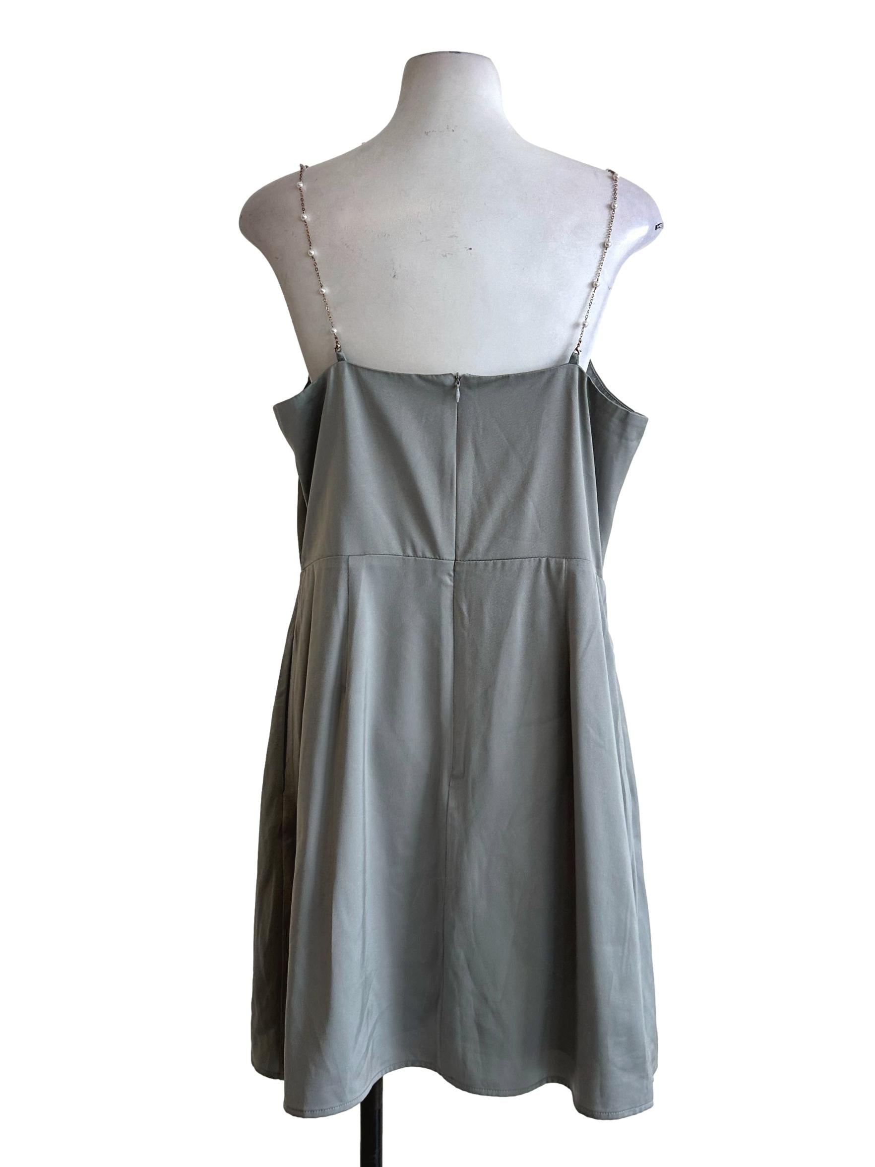 Light Green Beads Straps Satin Dress