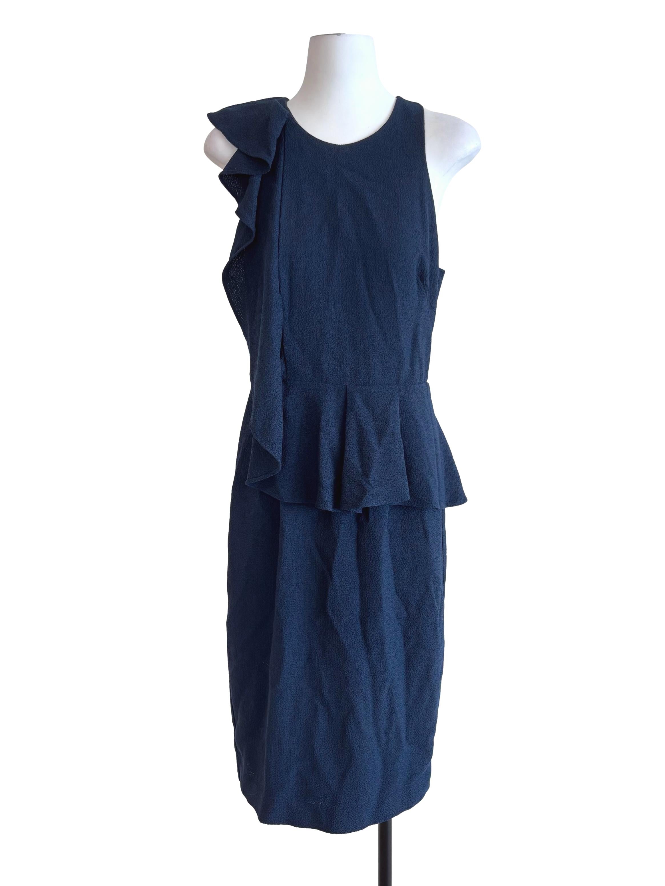 Navy Blue Ruffle A-Line Dress