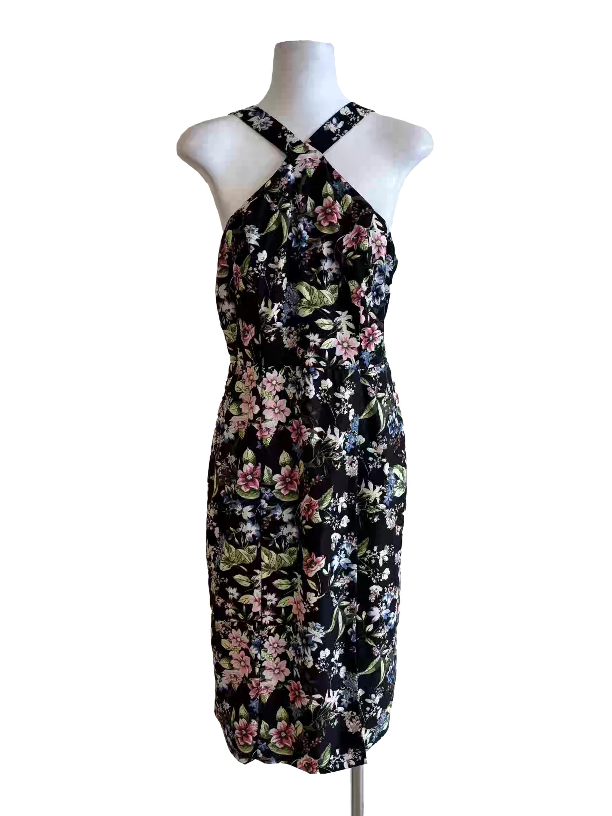Black Floral Halter Pencil Dress