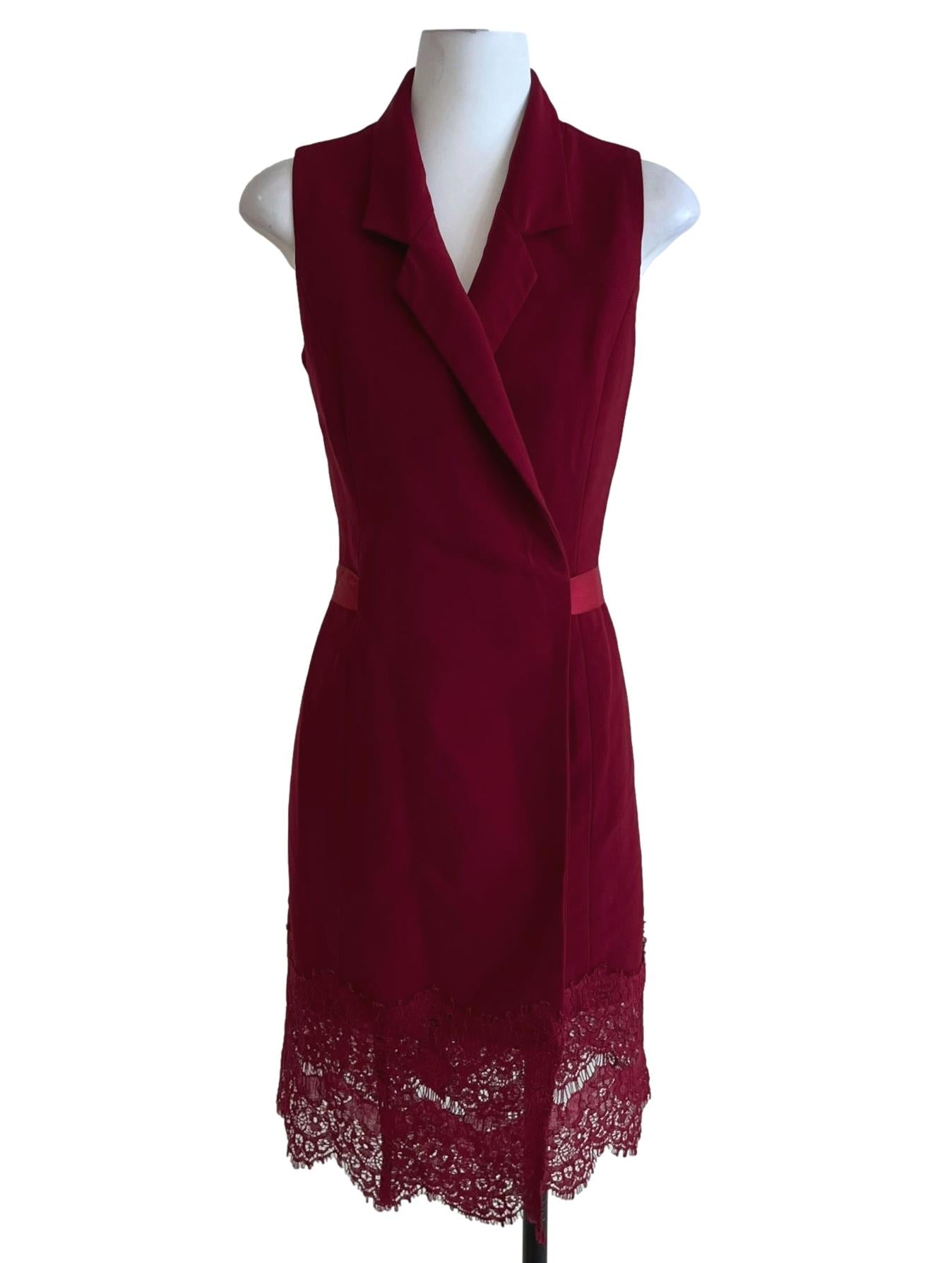 Wine Red Wing Collar Sheath Dress