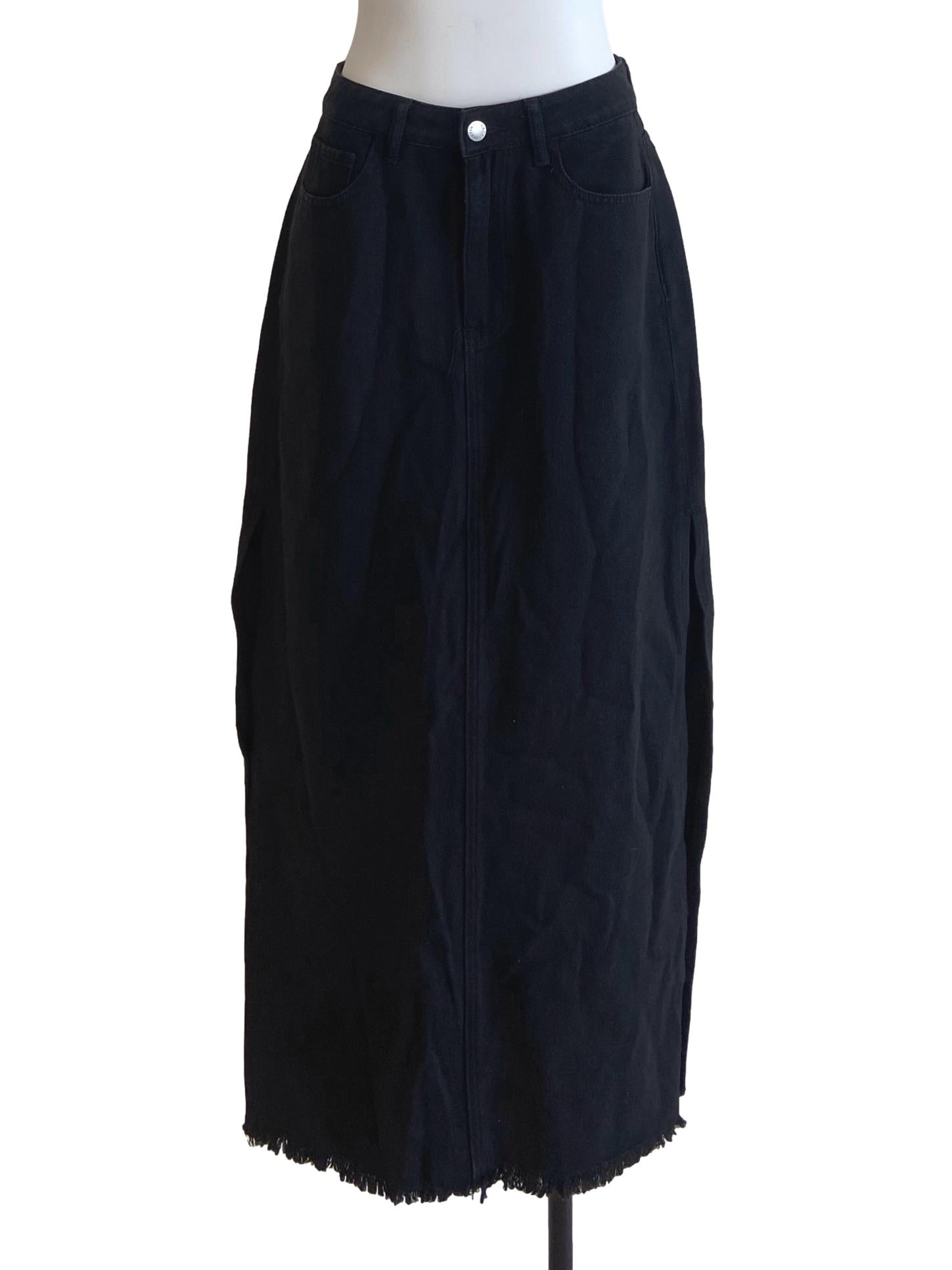 Black Herringbone Slit Jeans Skirt TTR
