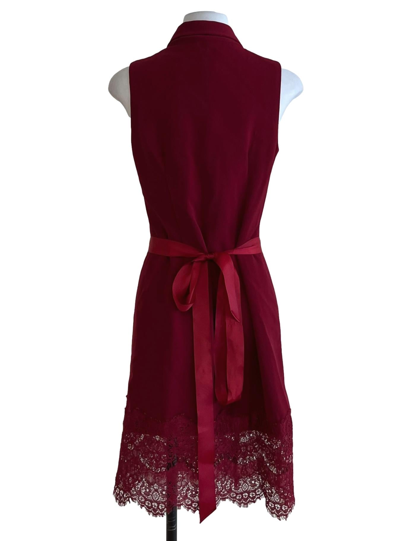 Wine Red Wing Collar Sheath Dress