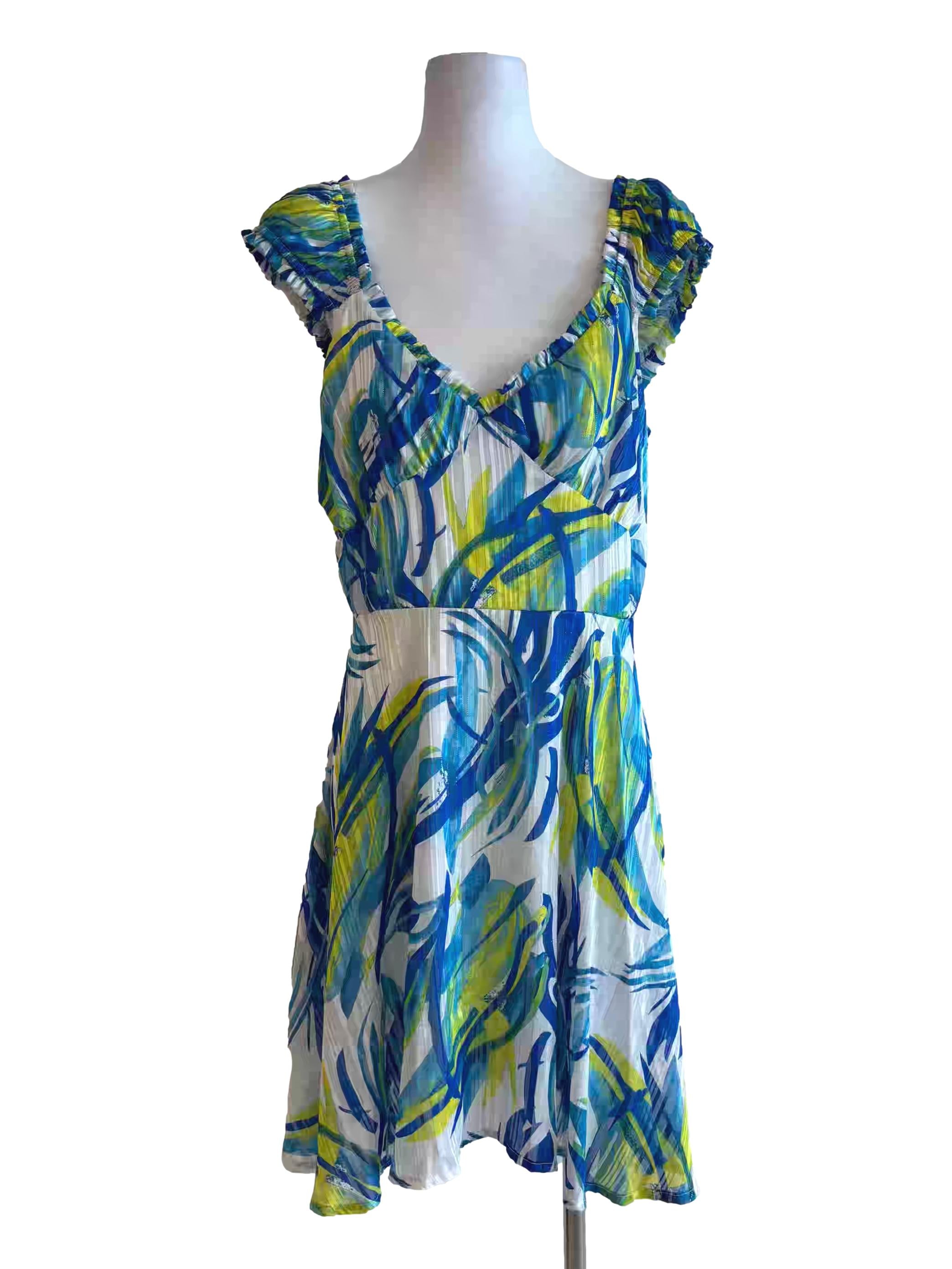 Pearl White Blue Green Patterned Dress
