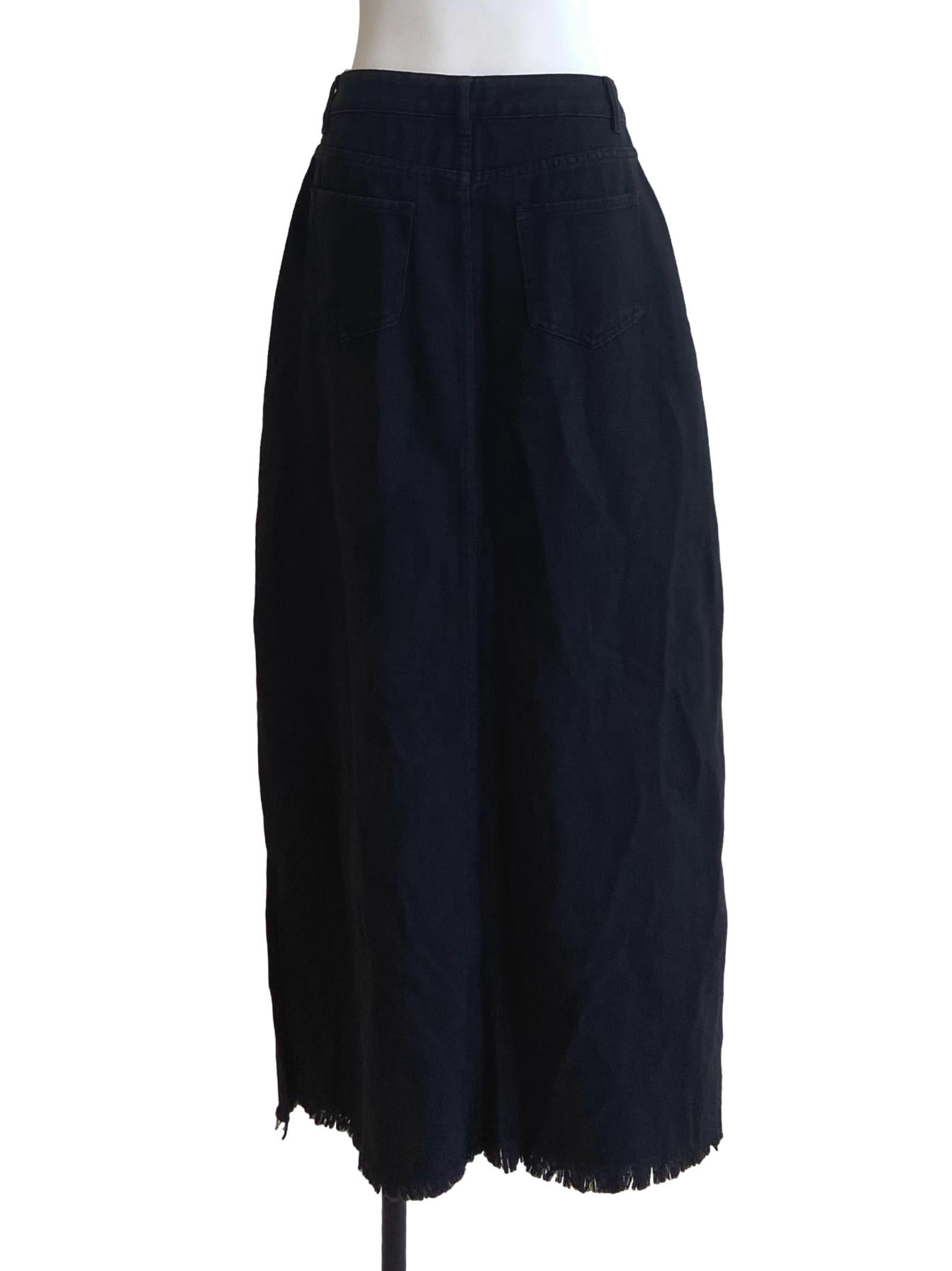 Black Herringbone Slit Jeans Skirt TTR