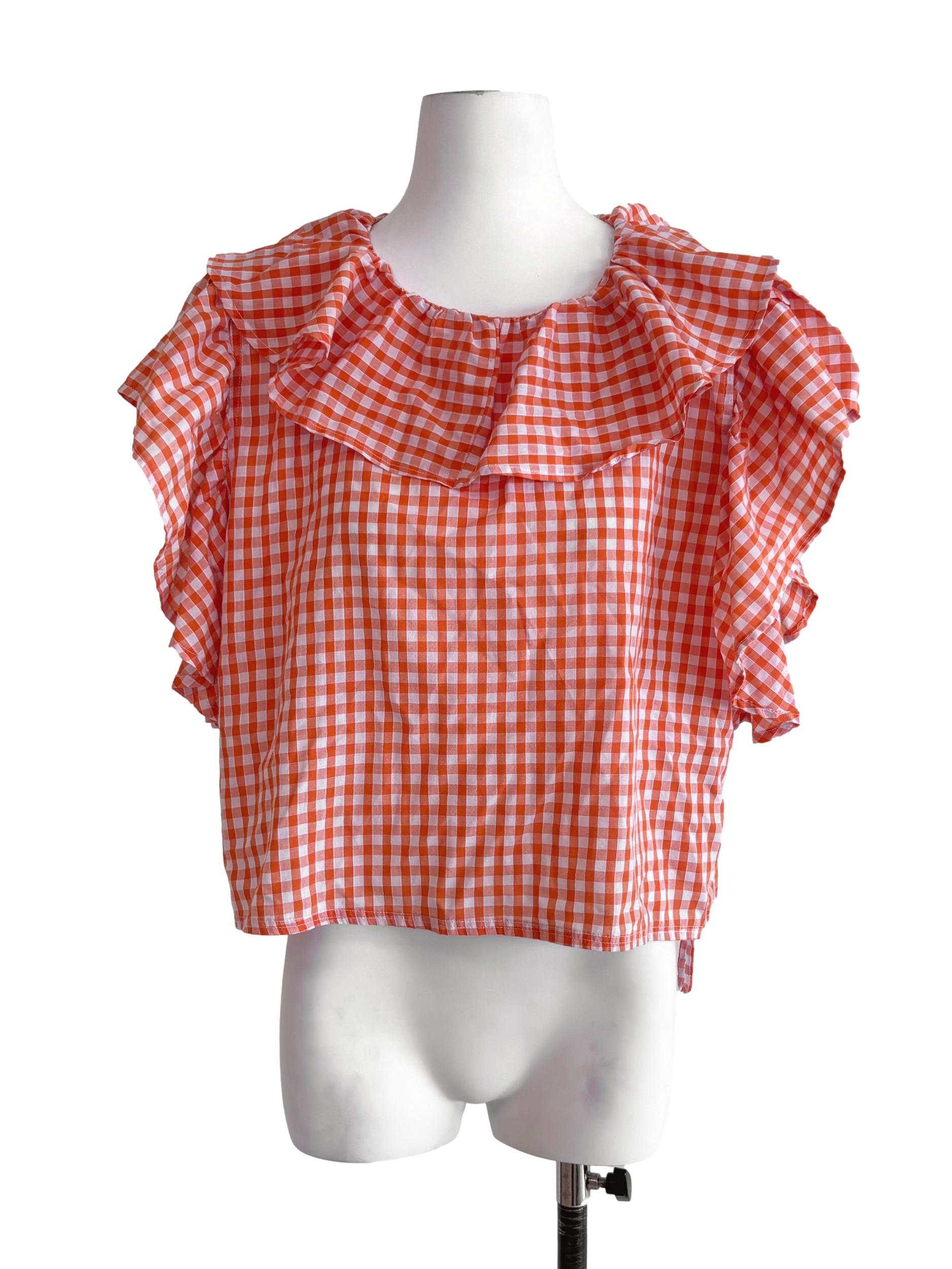 Orange Gingham Open Back Blouse