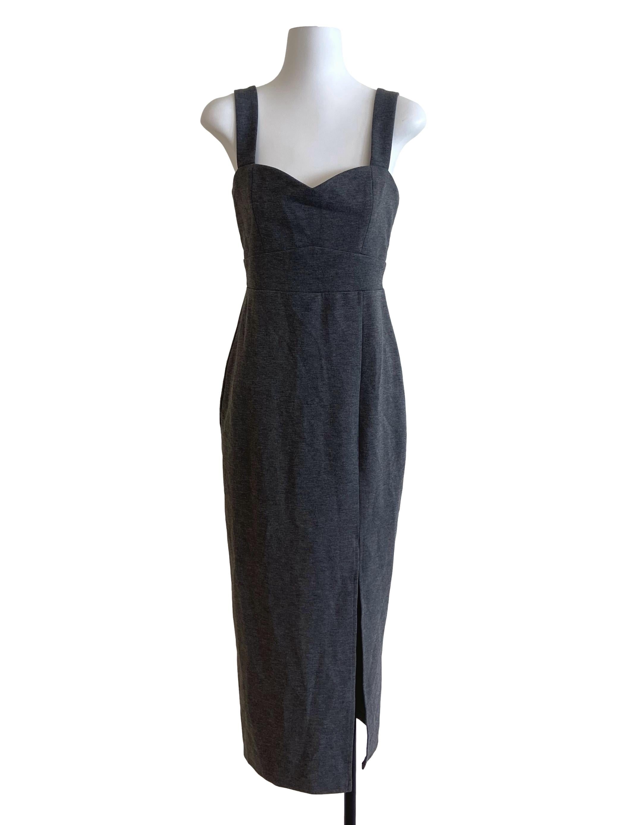 Smoke Grey Slit A-Line Dress